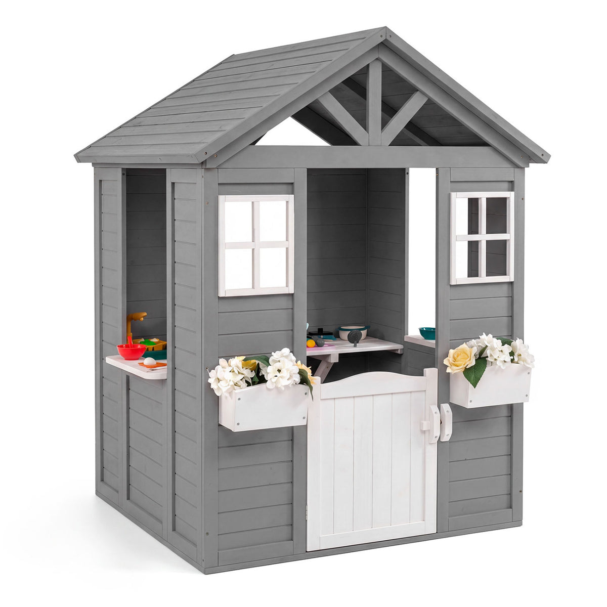 Maisonnette d'extérieur pour enfants avec évier, cottage en bois d'épicéa avec demi-porte