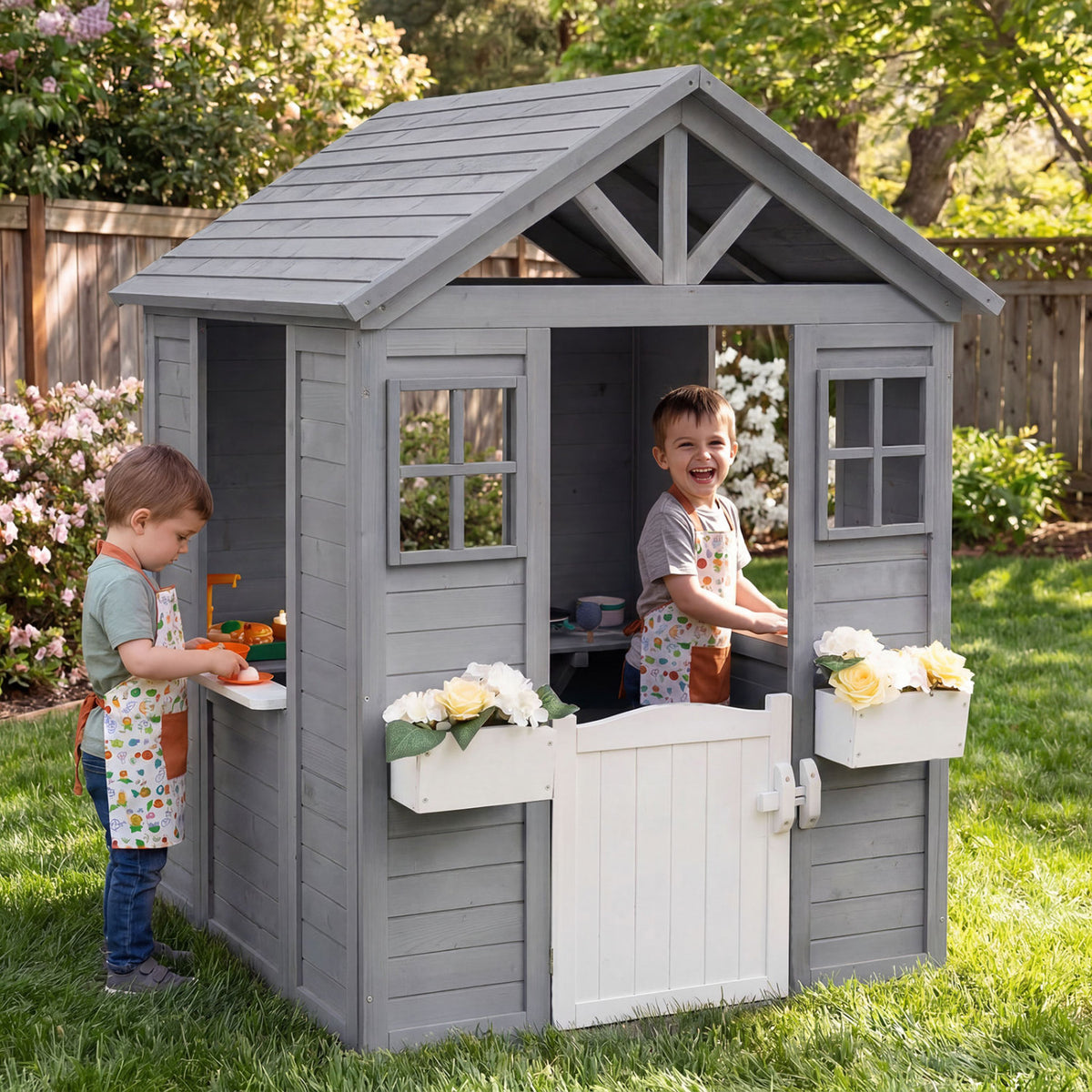 Maisonnette d'extérieur pour enfants avec évier, cottage en bois d'épicéa avec demi-porte