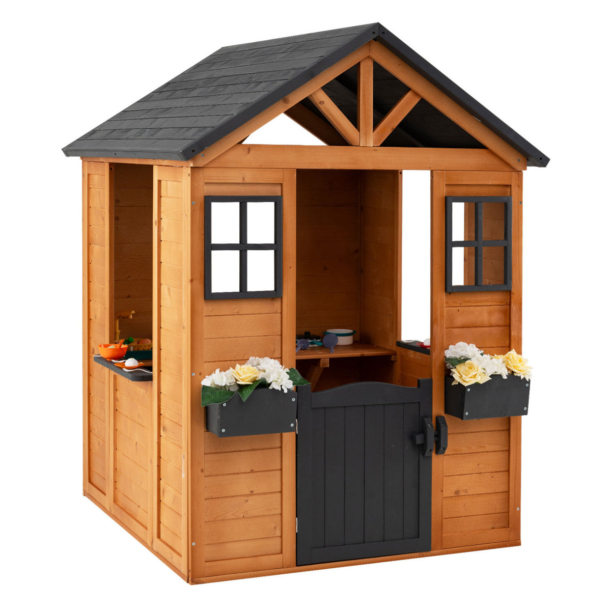 Maisonnette d'extérieur pour enfants avec évier, cottage en bois d'épicéa avec demi-porte
