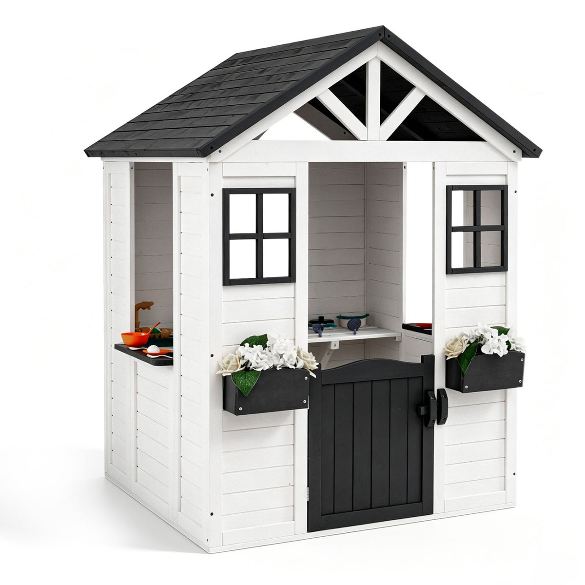Maisonnette d'extérieur pour enfants avec évier, cottage en bois d'épicéa avec demi-porte