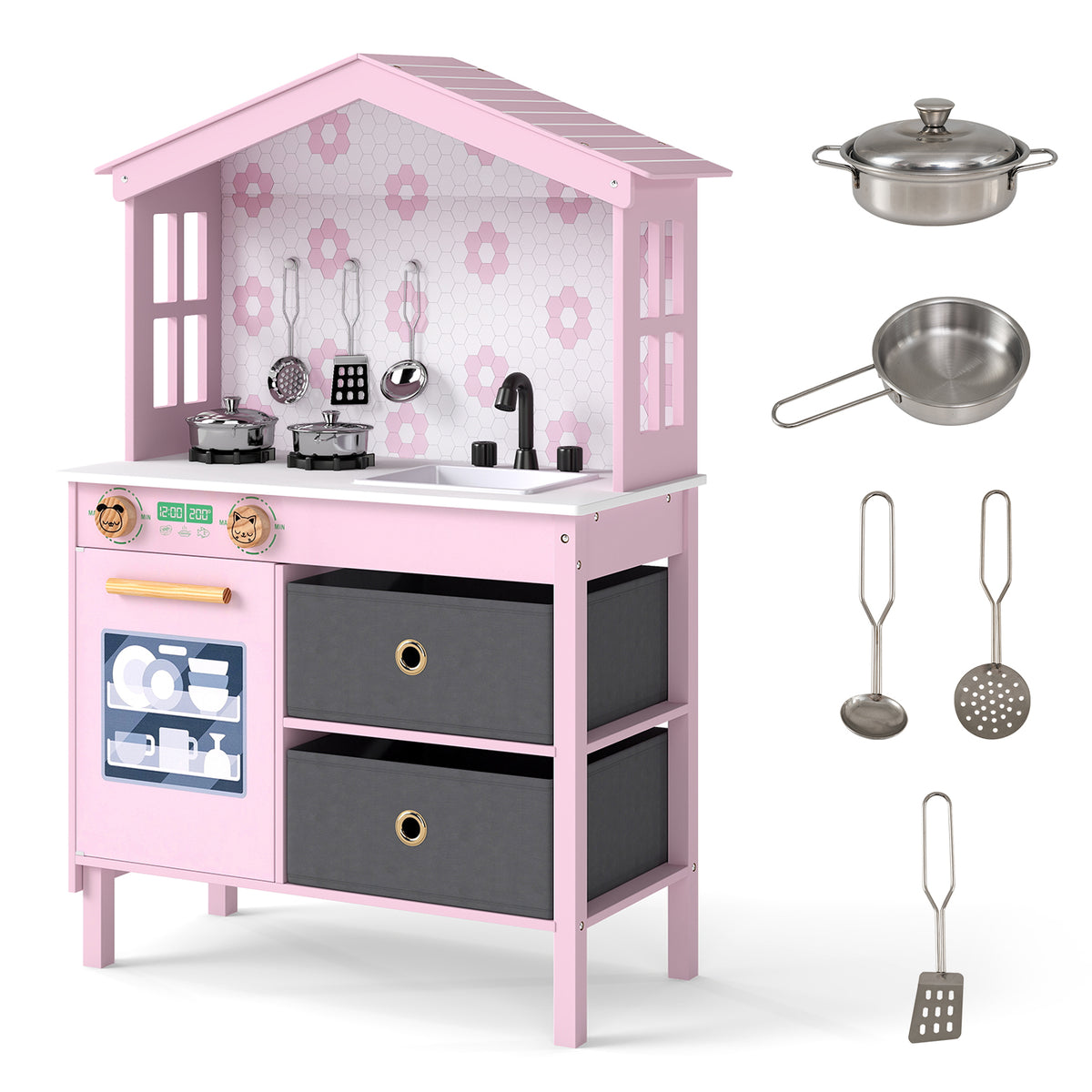 Cuisine jouet pour enfants avec 2 plaques de cuisson et boutons rotatifs