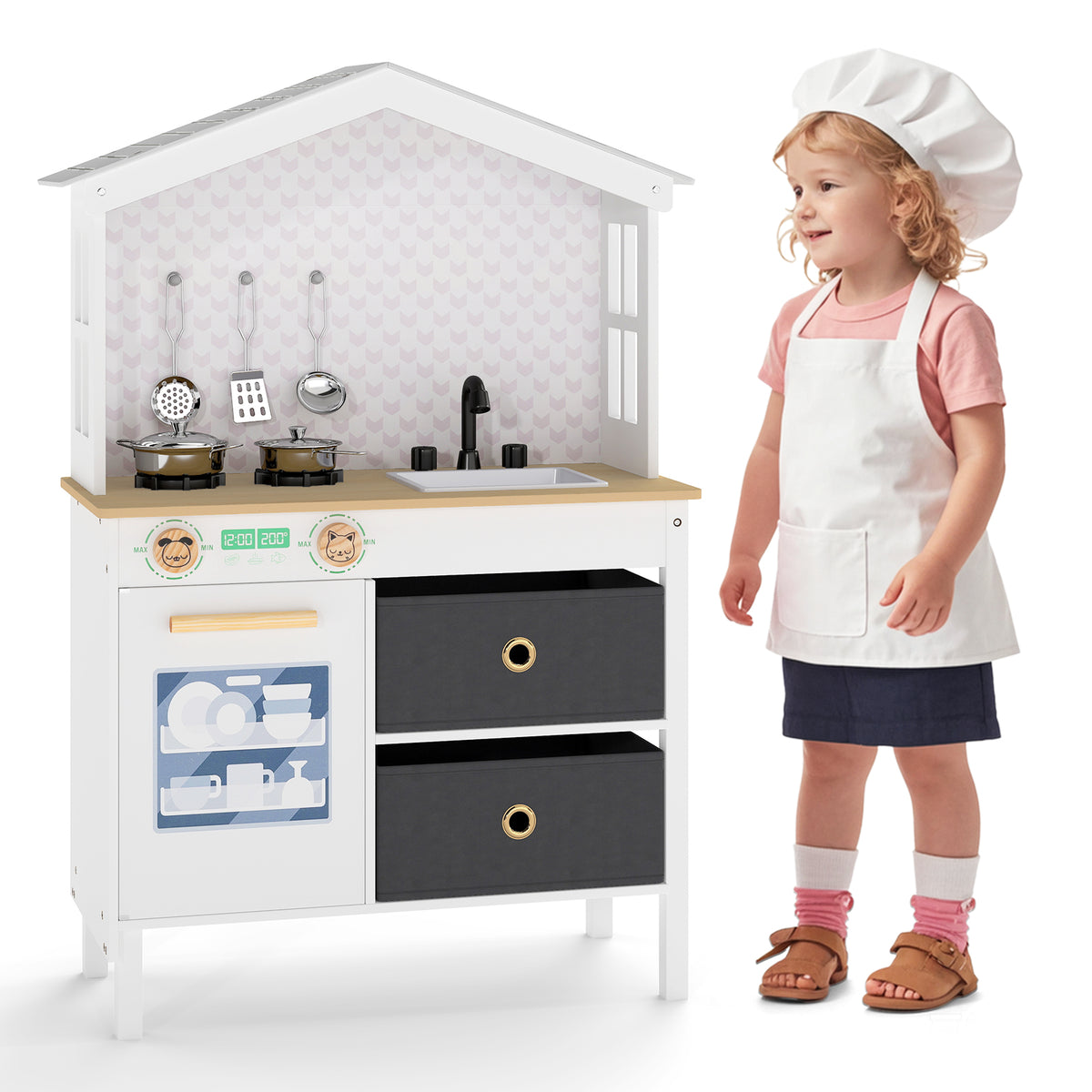 Cuisine jouet pour enfants avec 2 plaques de cuisson et boutons rotatifs