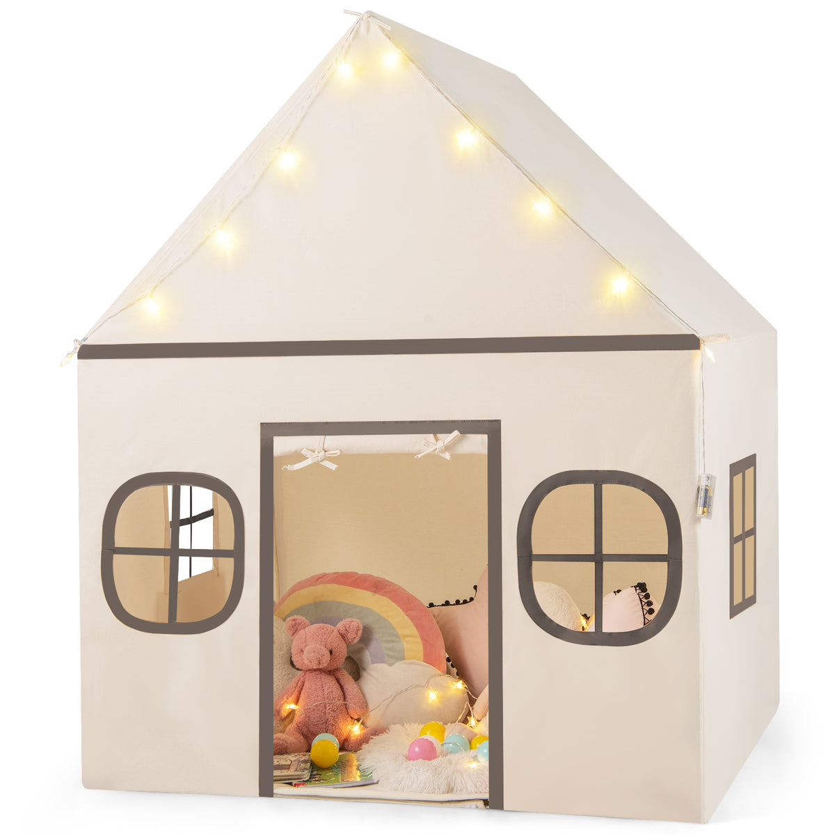 Kids Large Playhouse Tent with Door, Windows & Star Lights
