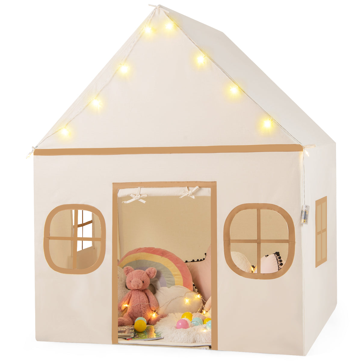 Kids Large Playhouse Tent with Door, Windows & Star Lights