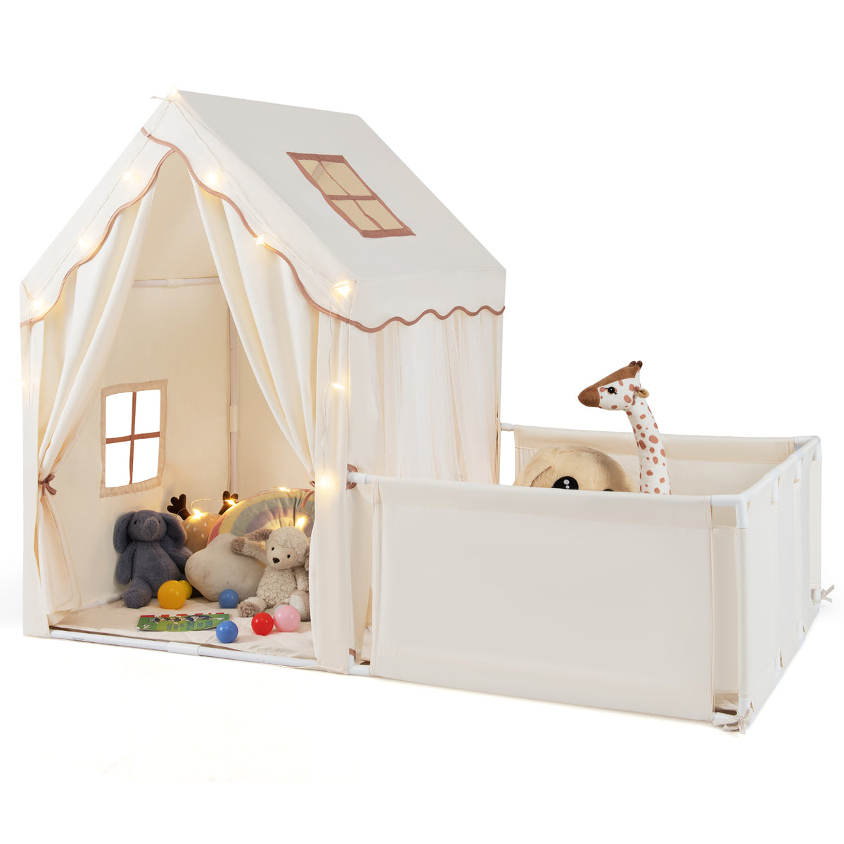 Tente de jeu pour enfants avec parc, maison de jeu 2-en-1 pour tout-petits avec espace de jeu extérieur