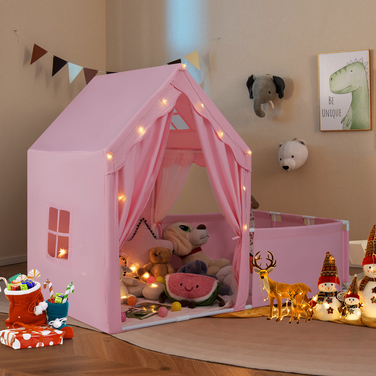 Tente de jeu pour enfants avec parc, maison de jeu 2-en-1 pour tout-petits avec espace de jeu extérieur