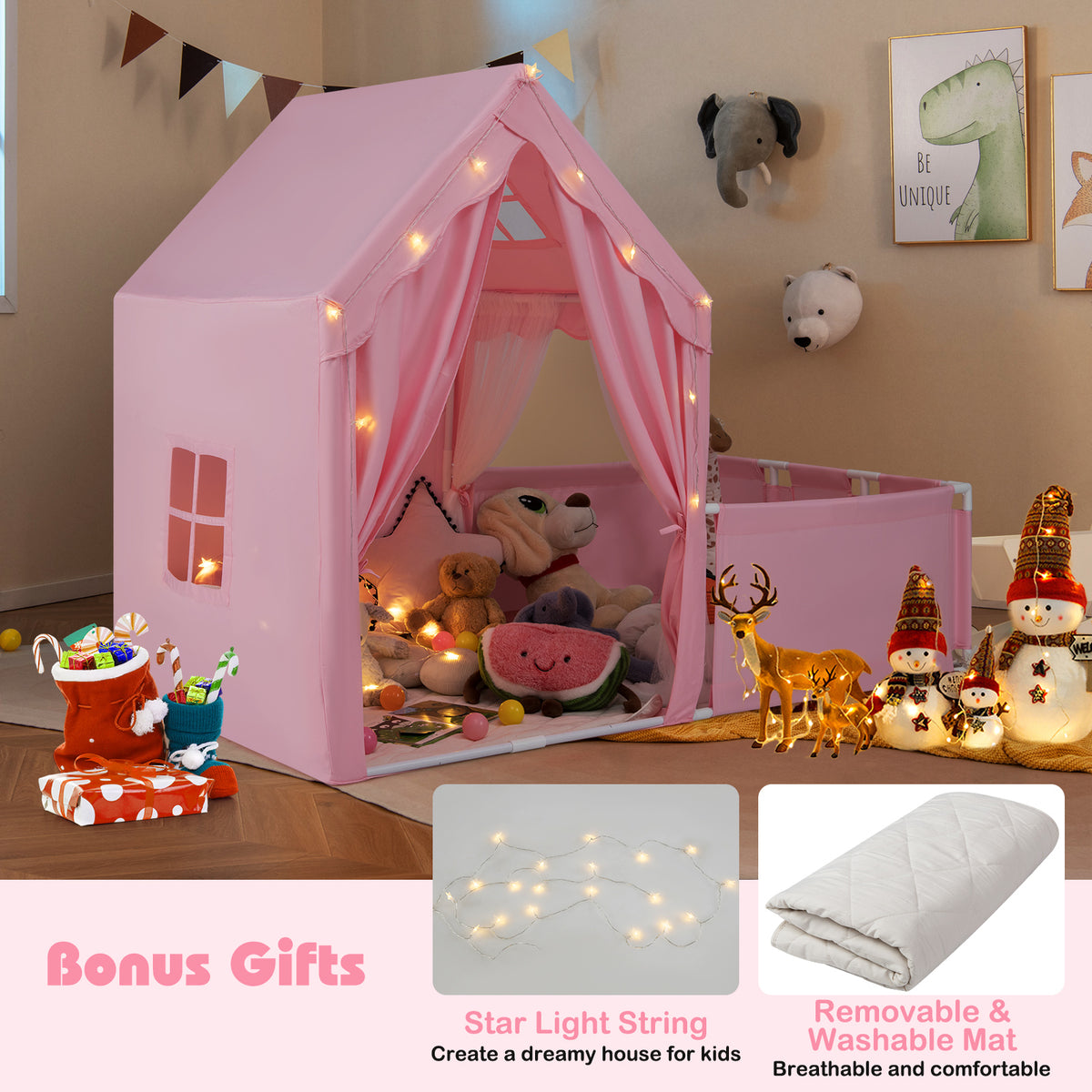 Tente de jeu pour enfants avec parc, maison de jeu 2-en-1 pour tout-petits avec espace de jeu extérieur