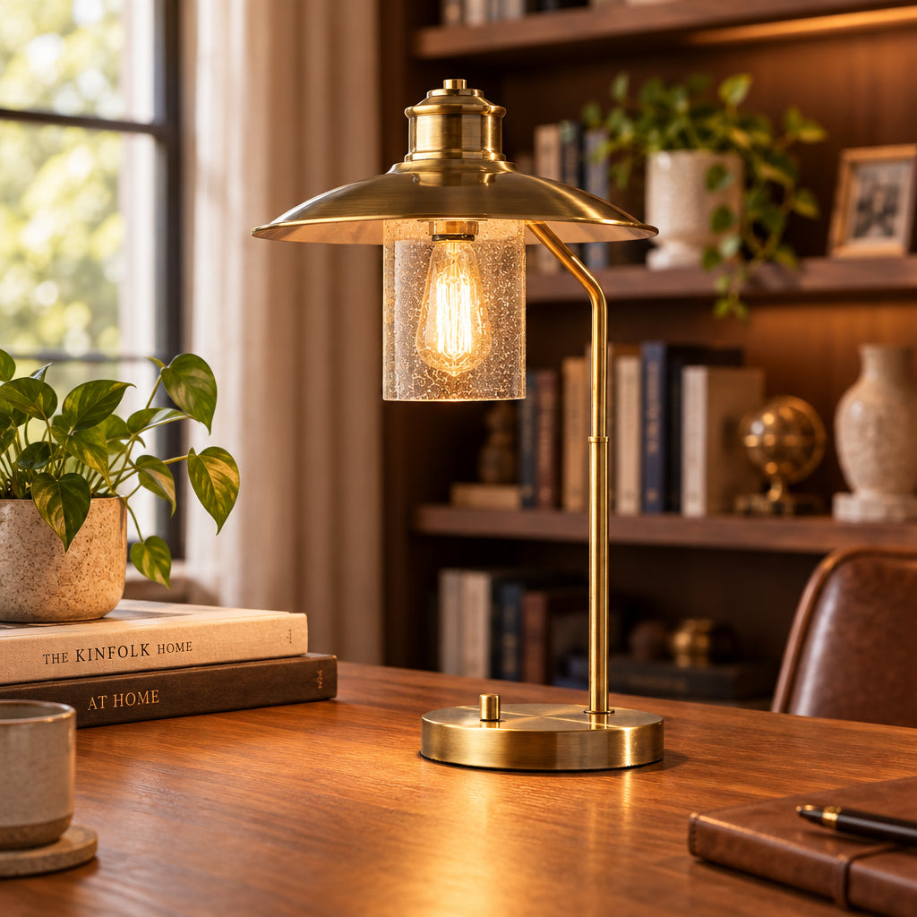 Kieran Desk Lamp - Antique Brass-Lighting-DECOROLALA