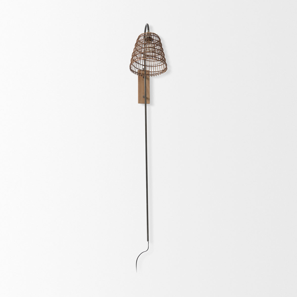 Kiley 28.0L x 7.0W x 15.6H Brown Woven Shade W/Black Metal Wall Sconce-Wall Sconces-DECOROLALA