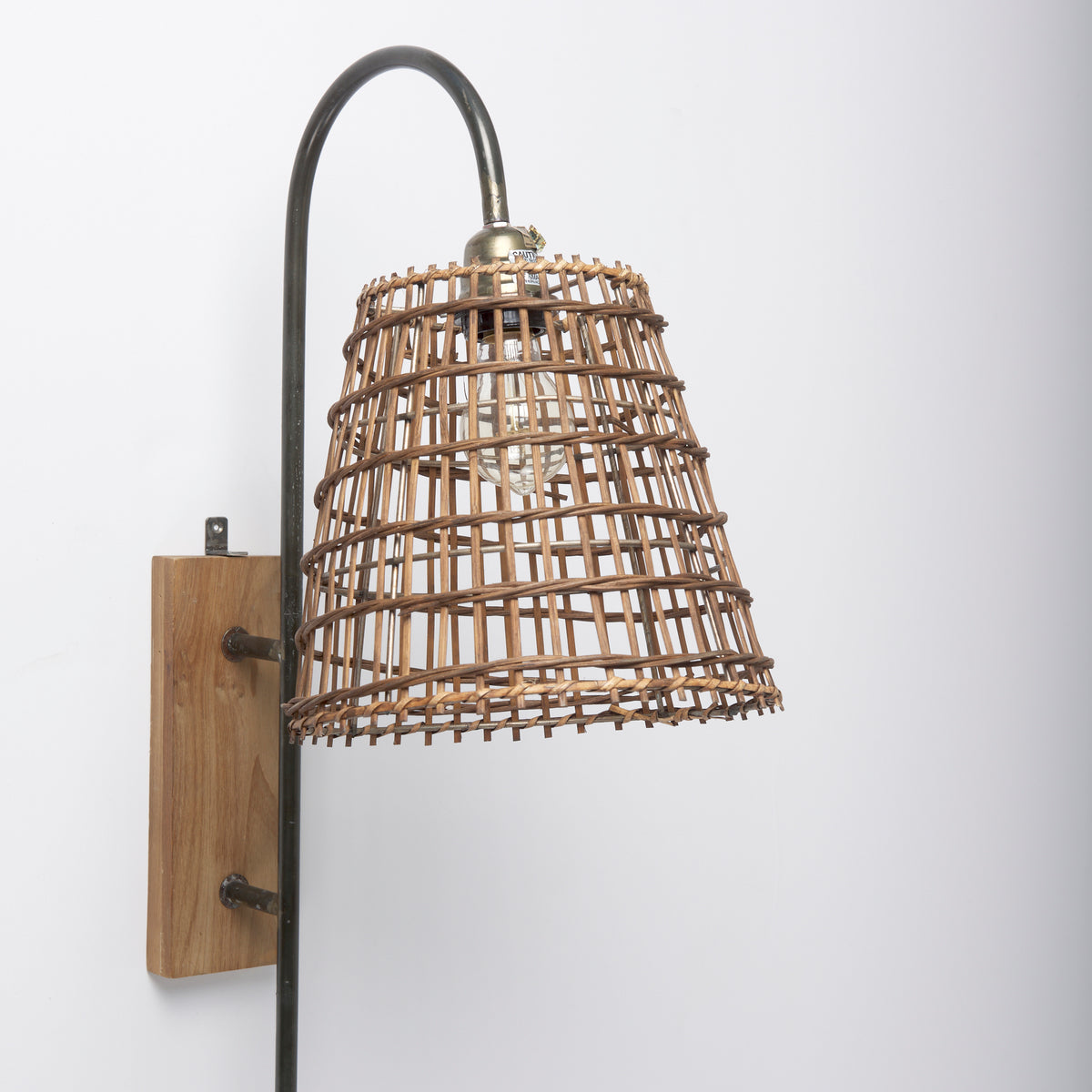 Kiley 28.0L x 7.0W x 15.6H Brown Woven Shade W/Black Metal Wall Sconce-Wall Sconces-DECOROLALA