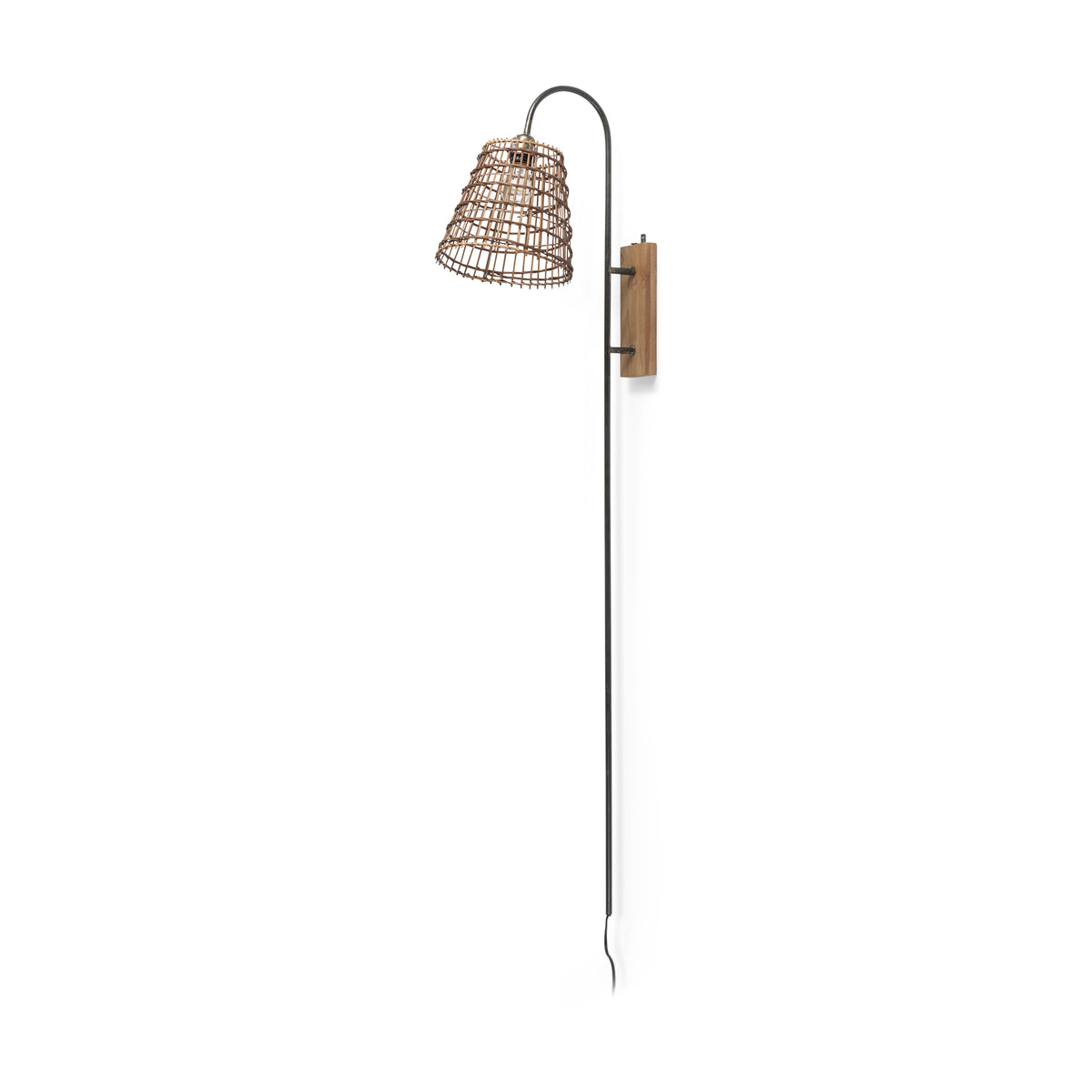 Kiley Brown Woven Shade Wall Sconce - Black Metal-Wall Sconces-DECOROLALA