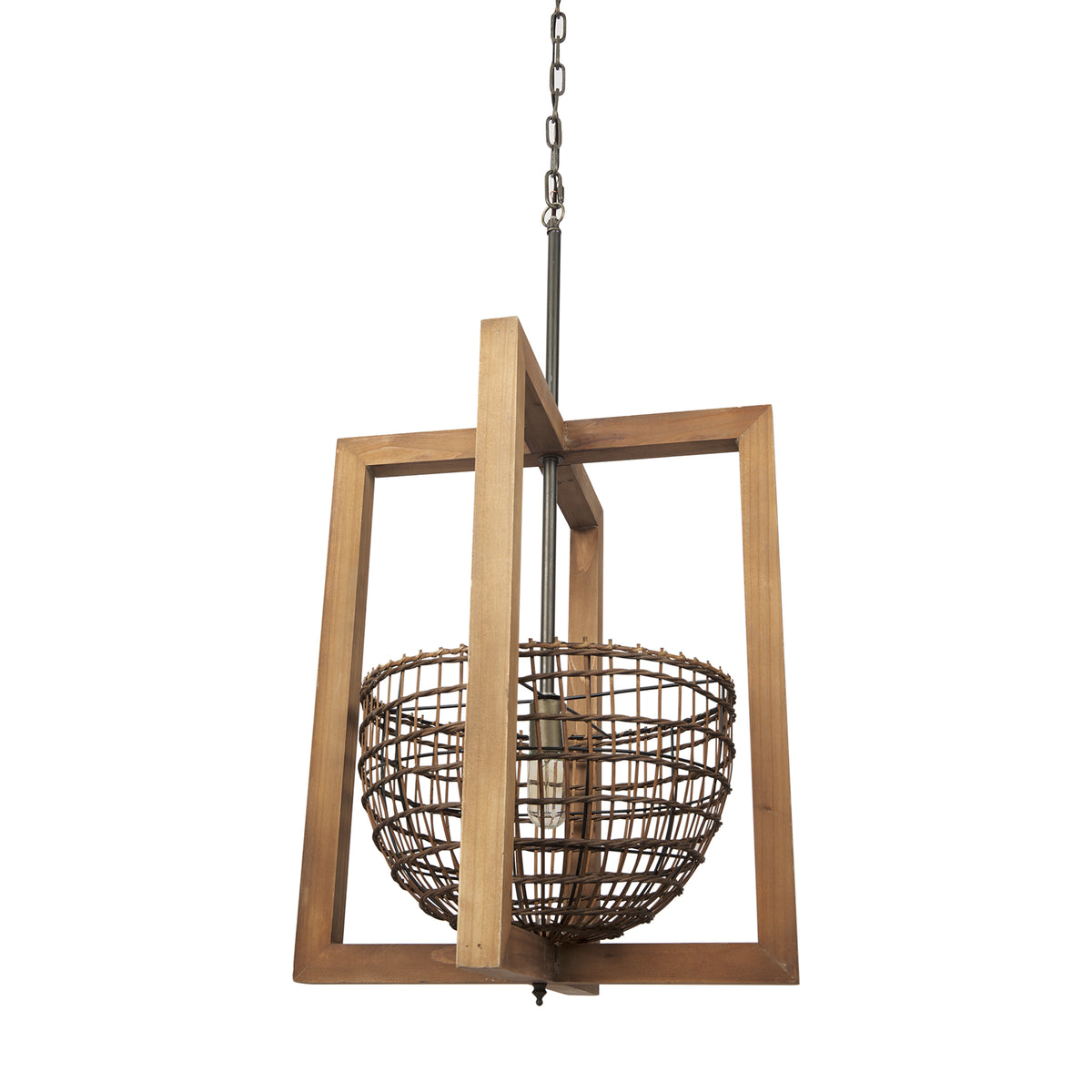 Kiley Warm Wood Basket Lantern Pendant Light-Pendant Lighting-DECOROLALA