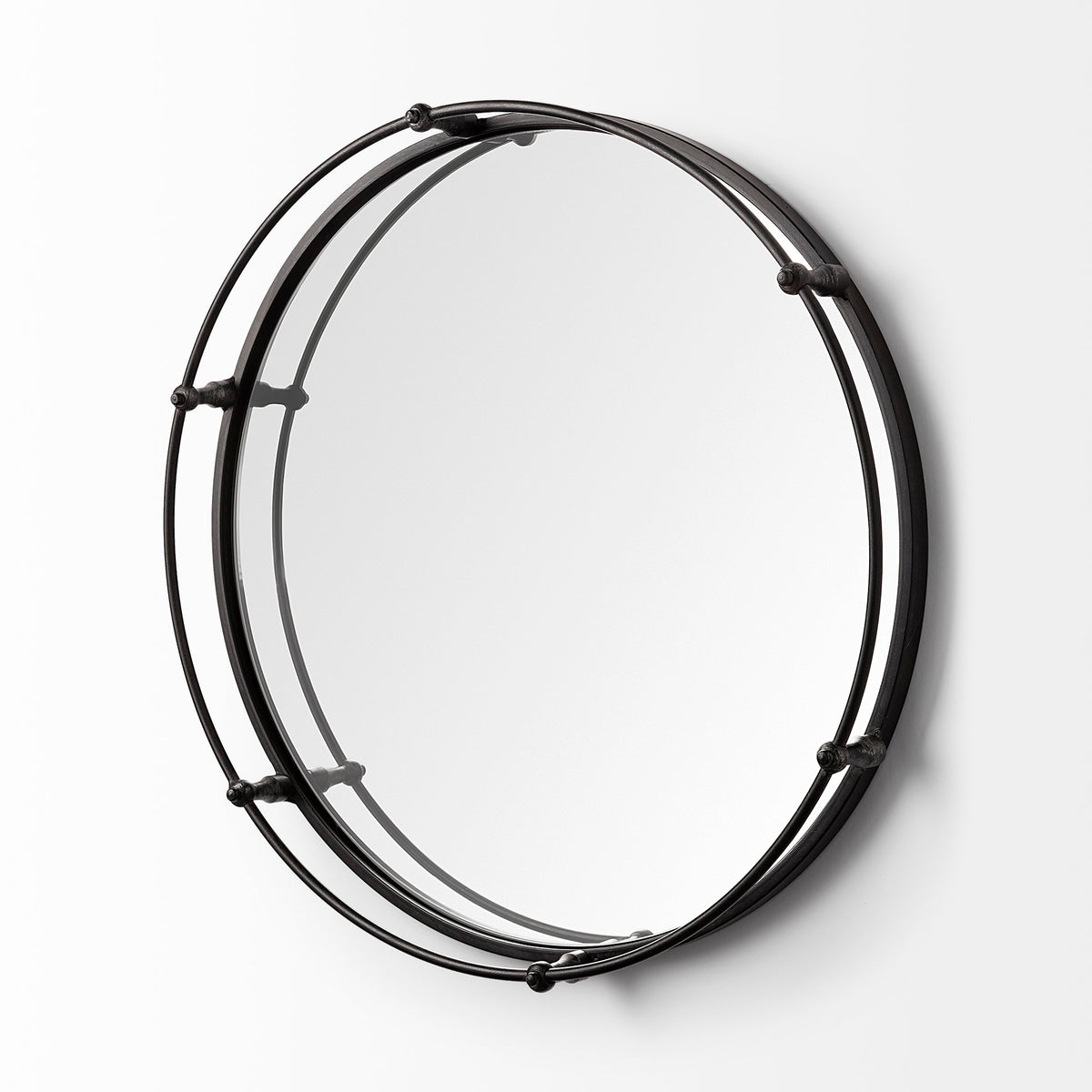 Kimbel 24L x 24W Black Metal Mirrored Base Round Tray-Trays-DECOROLALA