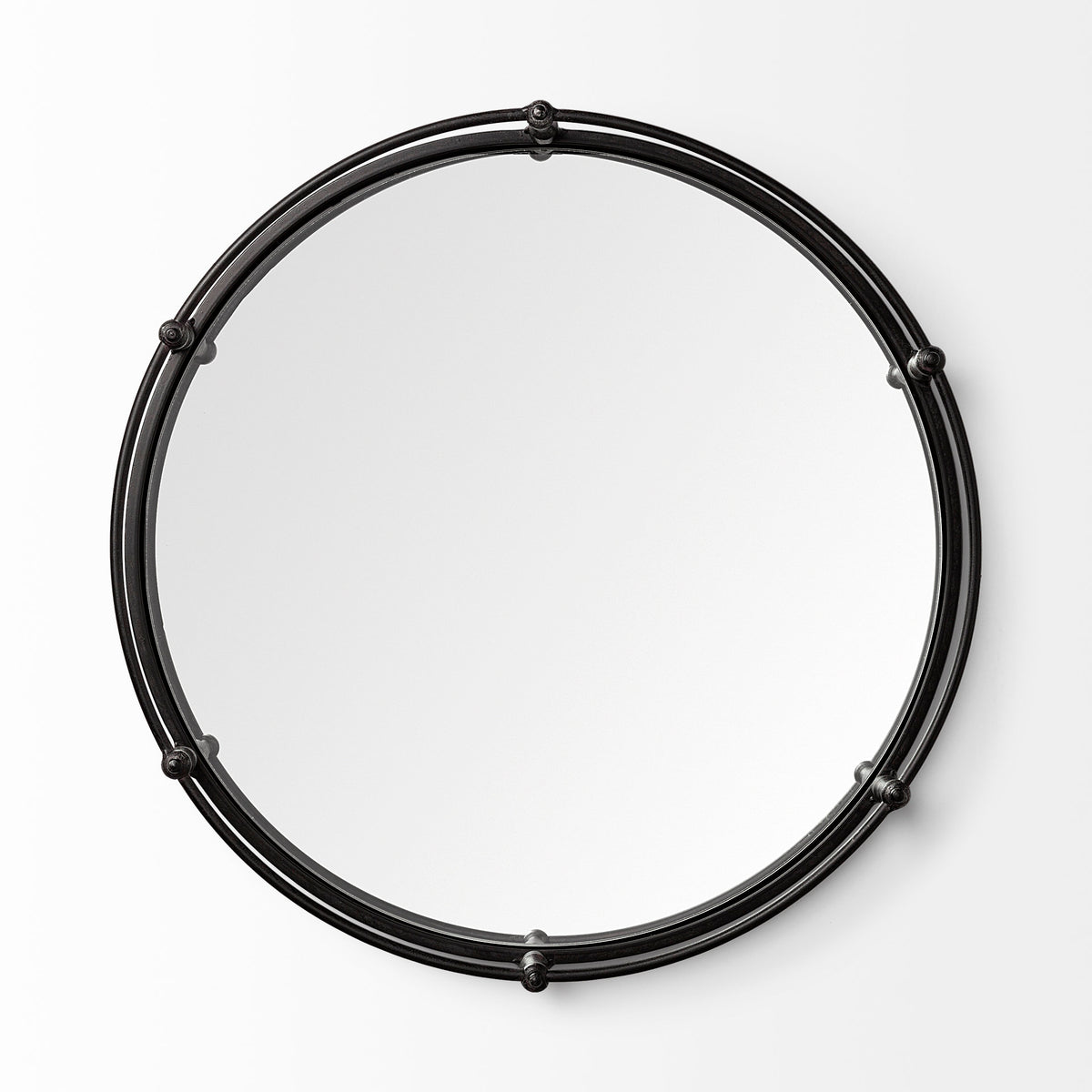 Kimbel 24L x 24W Black Metal Mirrored Base Round Tray-Trays-DECOROLALA