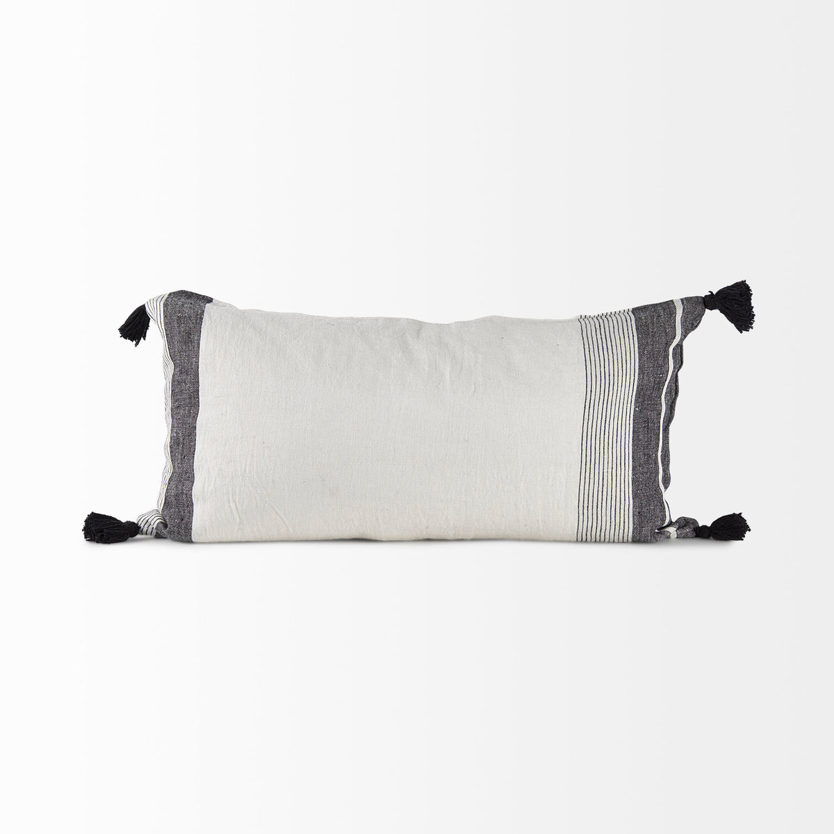 Kimia 14x26 White/Black Fabric Herringbone w/Fringed Pillow Cover-Decorative Pillows-DECOROLALA