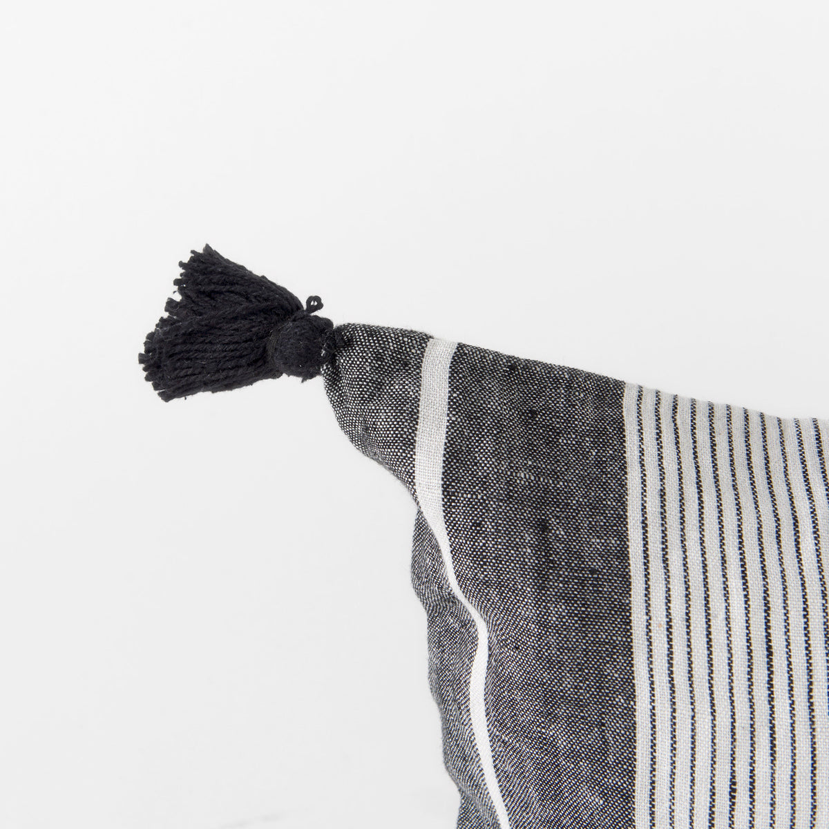 Kimia 14x26 White/Black Fabric Herringbone w/Fringed Pillow Cover-Decorative Pillows-DECOROLALA