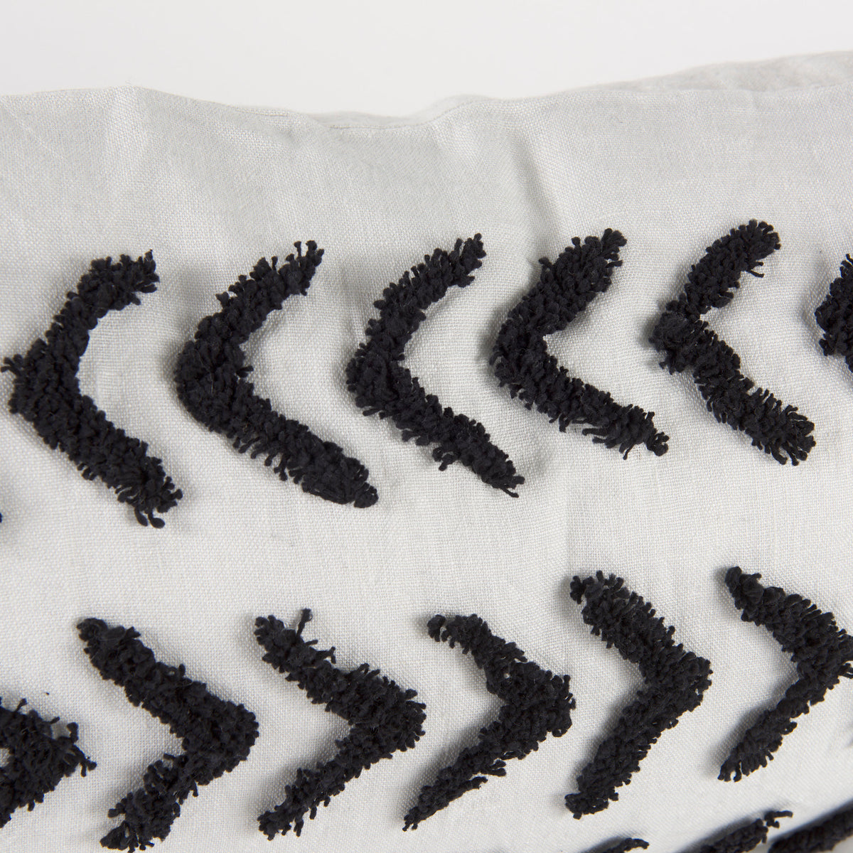 Kimia 14x26 White/Black Fabric Herringbone w/Fringed Pillow Cover-Decorative Pillows-DECOROLALA