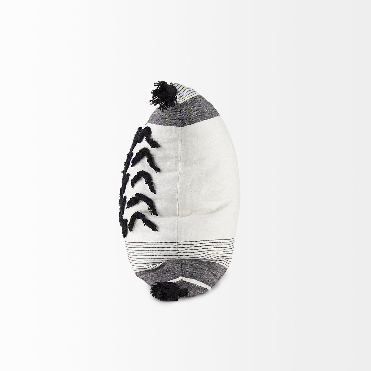 Kimia 20x20 White/Black Fabric Herringbone w/Fringed Pillow Cover-Decorative Pillows-DECOROLALA