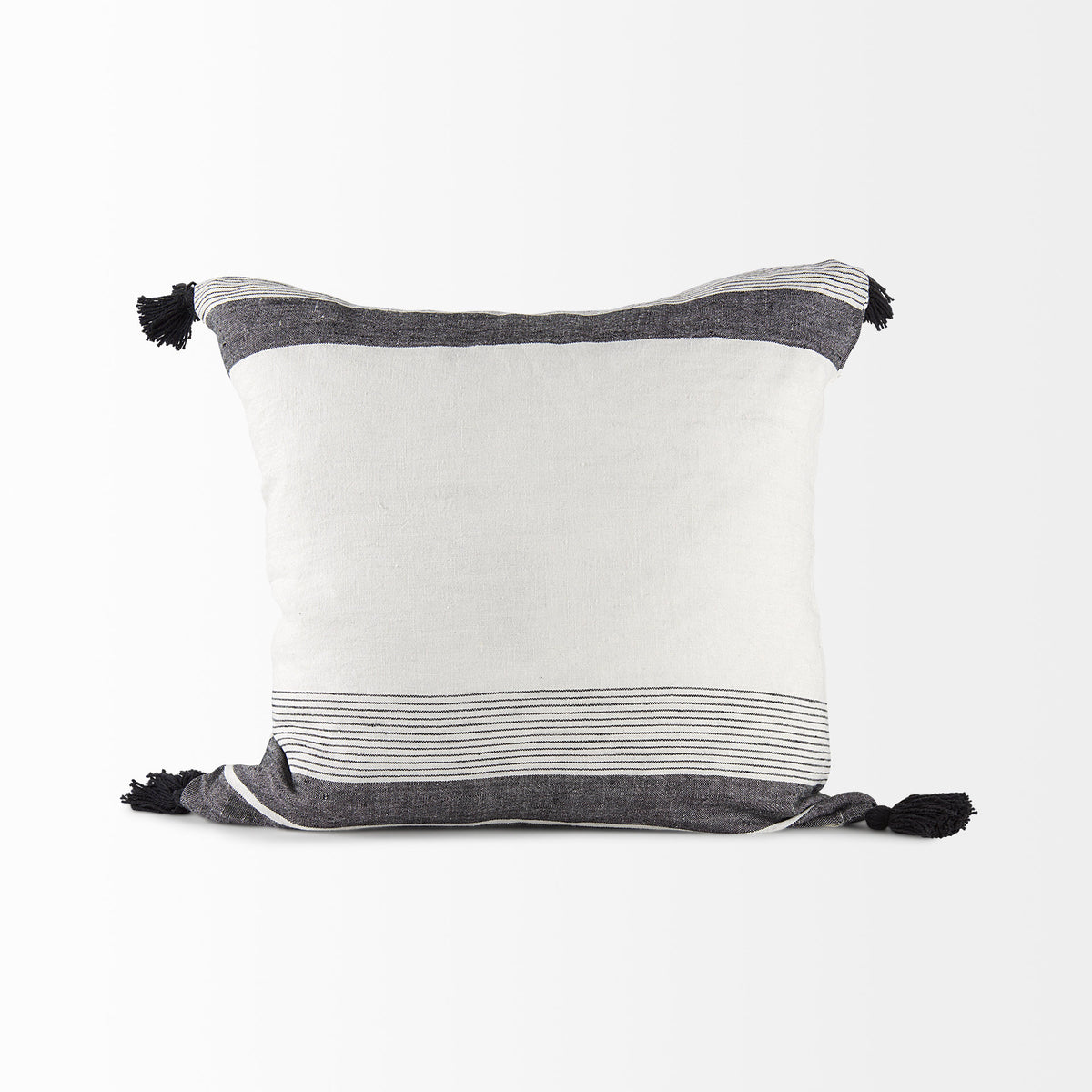 Kimia 20x20 White/Black Fabric Herringbone w/Fringed Pillow Cover-Decorative Pillows-DECOROLALA