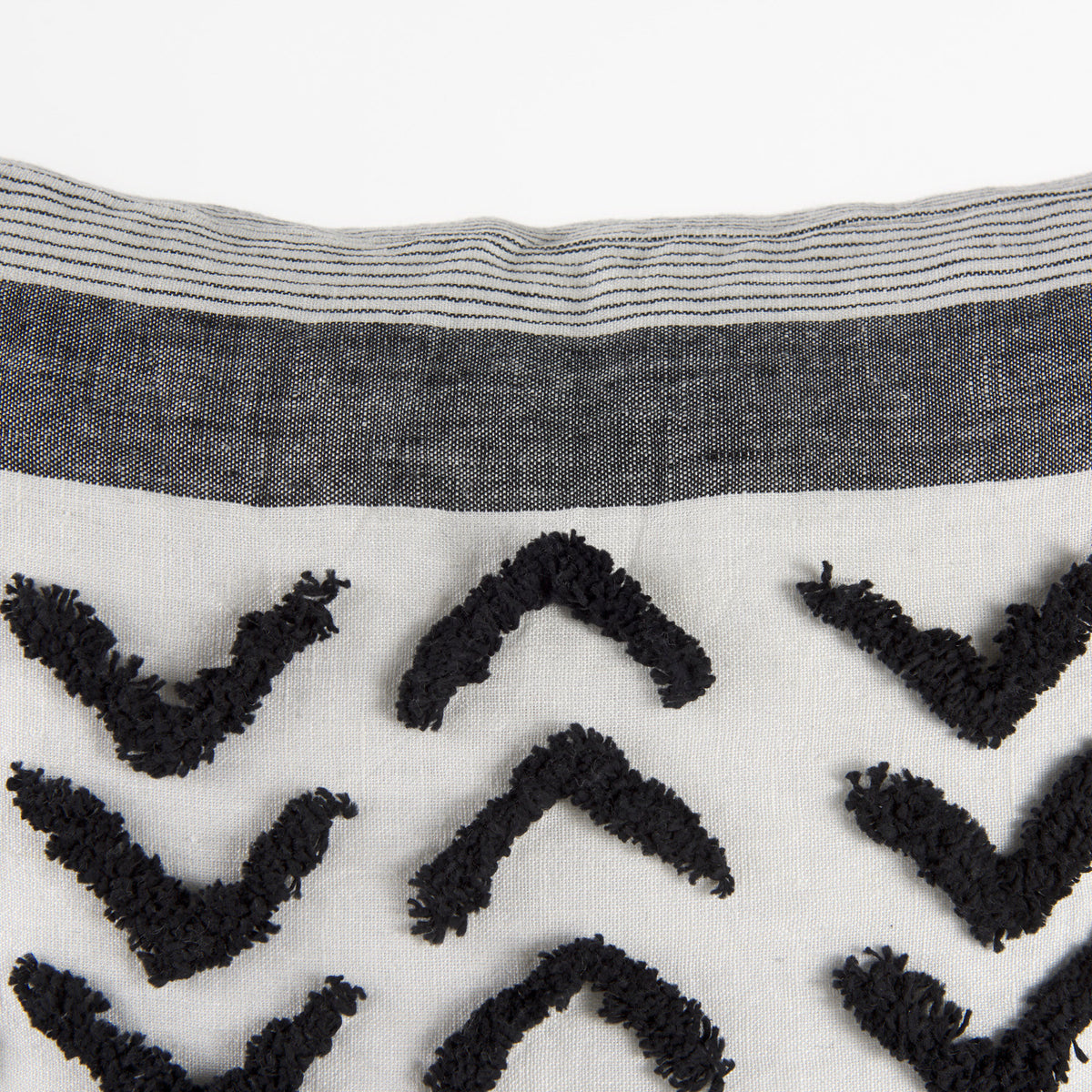 Kimia 20x20 White/Black Fabric Herringbone w/Fringed Pillow Cover-Decorative Pillows-DECOROLALA