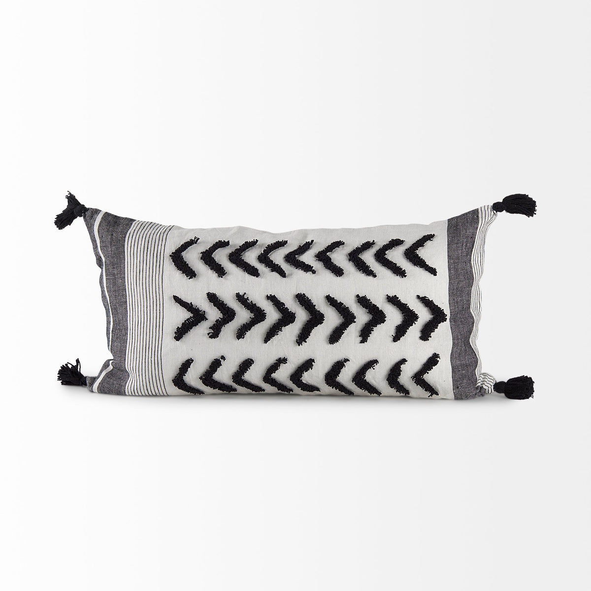 Kimia Herringbone Fringed Pillow Cover White/Black (min order qty 2)-Decorative Pillows-DECOROLALA