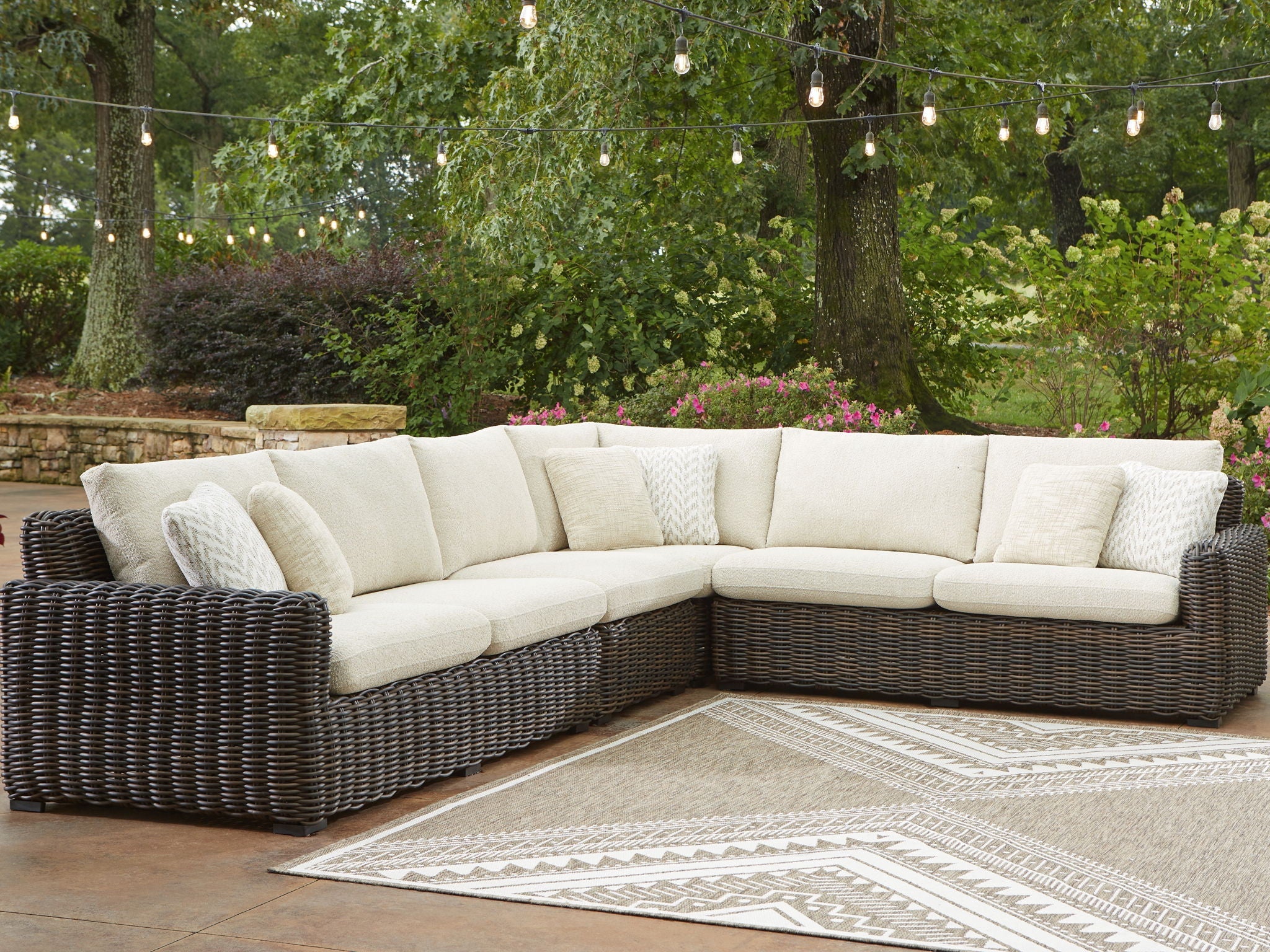 Kimora 7-Piece Outdoor Sectional Set - Beige/Dark Brown-7 Piece Outdoor Sets-DECOROLALA