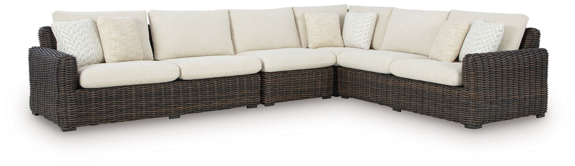 Kimora 7-Piece Outdoor Sectional Set - Beige/Dark Brown-7 Piece Outdoor Sets-DECOROLALA