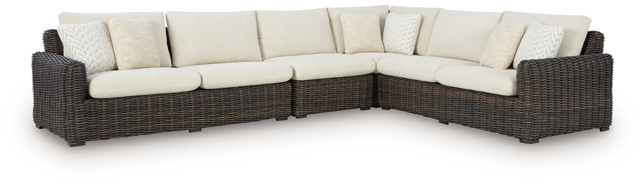 Kimora 7-Piece Outdoor Sectional Set - Beige/Dark Brown-7 Piece Outdoor Sets-DECOROLALA