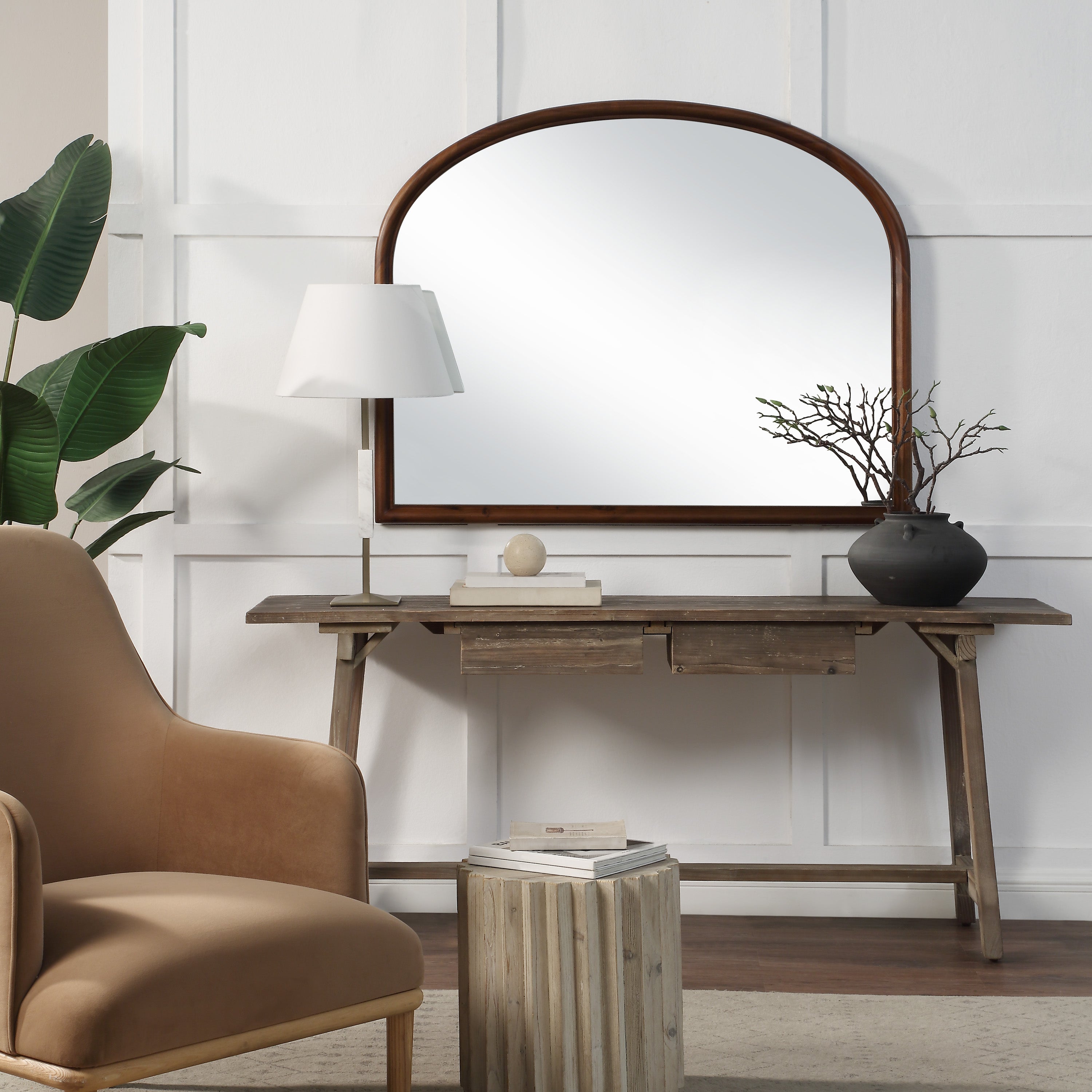 Kindra 40" H x 50" W Wall Mirror, Brown-Mirror-DECOROLALA