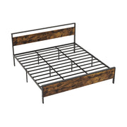 King Metal Bed Frame Industrial Platform Bed with Wooden Headboard-King Size-Simple Bed Frame-DECOROLALA