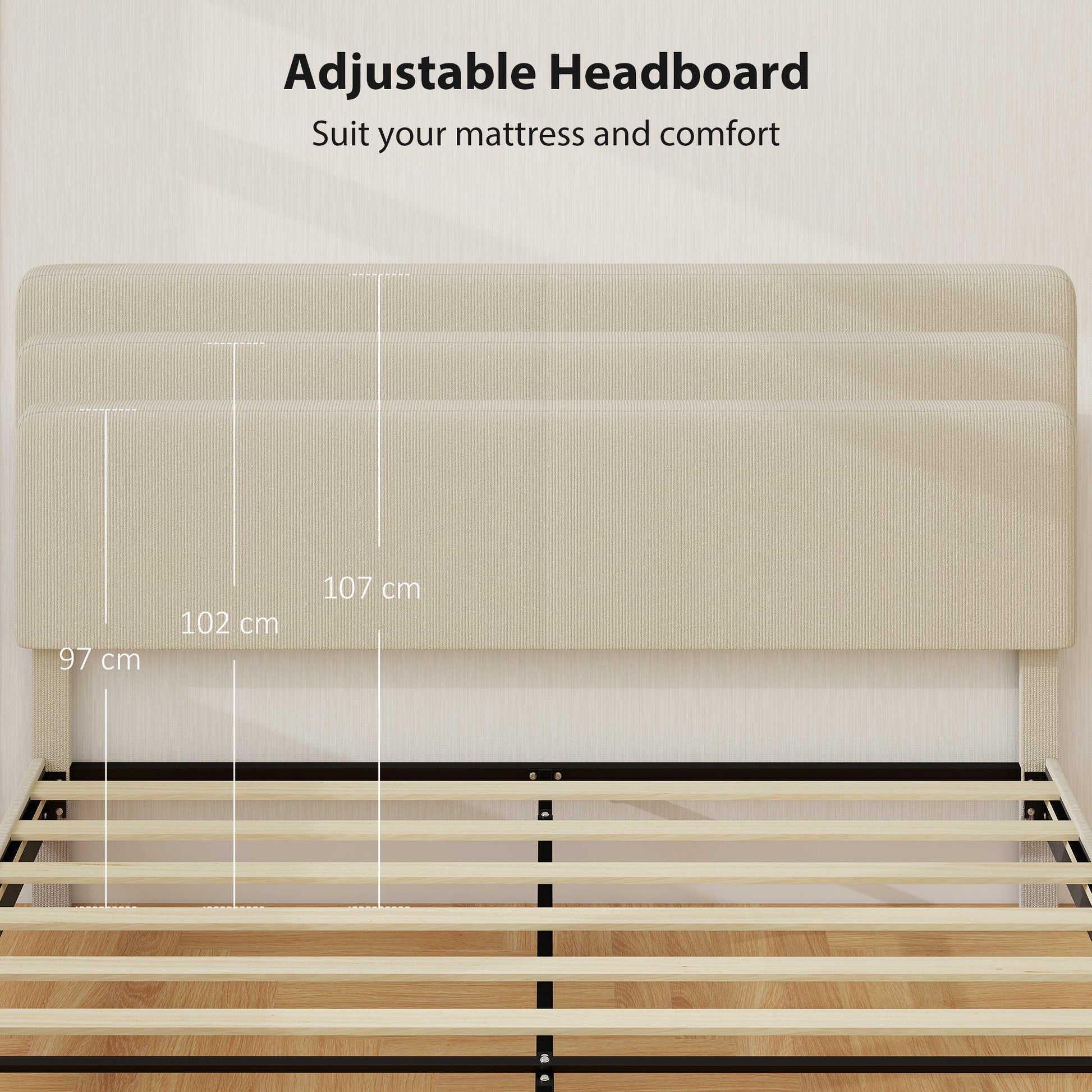 King Size Adjustable Upholstered Headboard Bed Frame - Light Grey, Noise Free-DECOROLALA