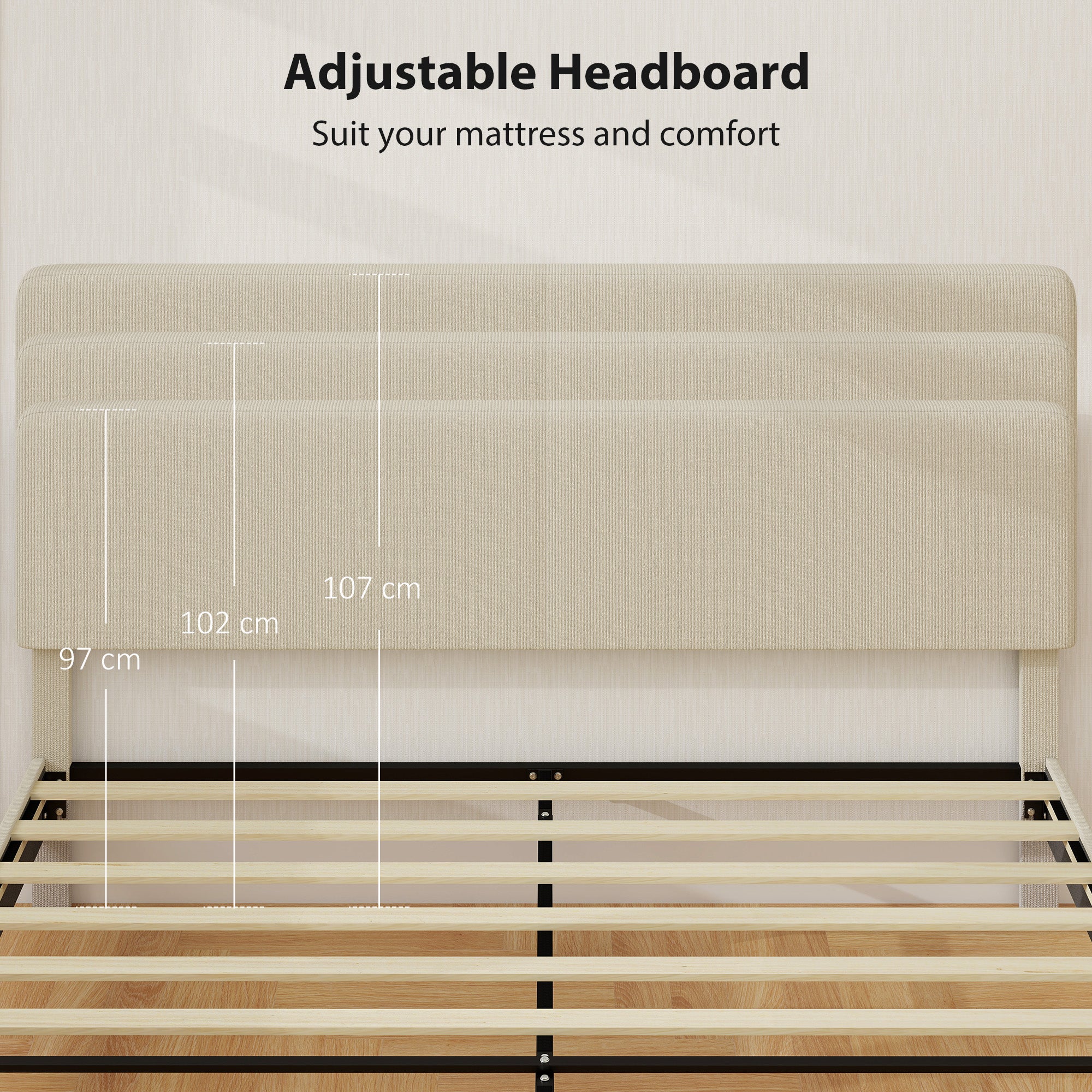 King Size Adjustable Upholstered Headboard Bed Frame - Light Grey, Noise Free-DECOROLALA