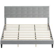 King Size Bed Frame Grey, Upholstered Headboard, 1100 lbs Capacity-DECOROLALA