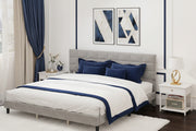 King Size Bed Frame Grey, Upholstered Headboard, 1100 lbs Capacity-DECOROLALA