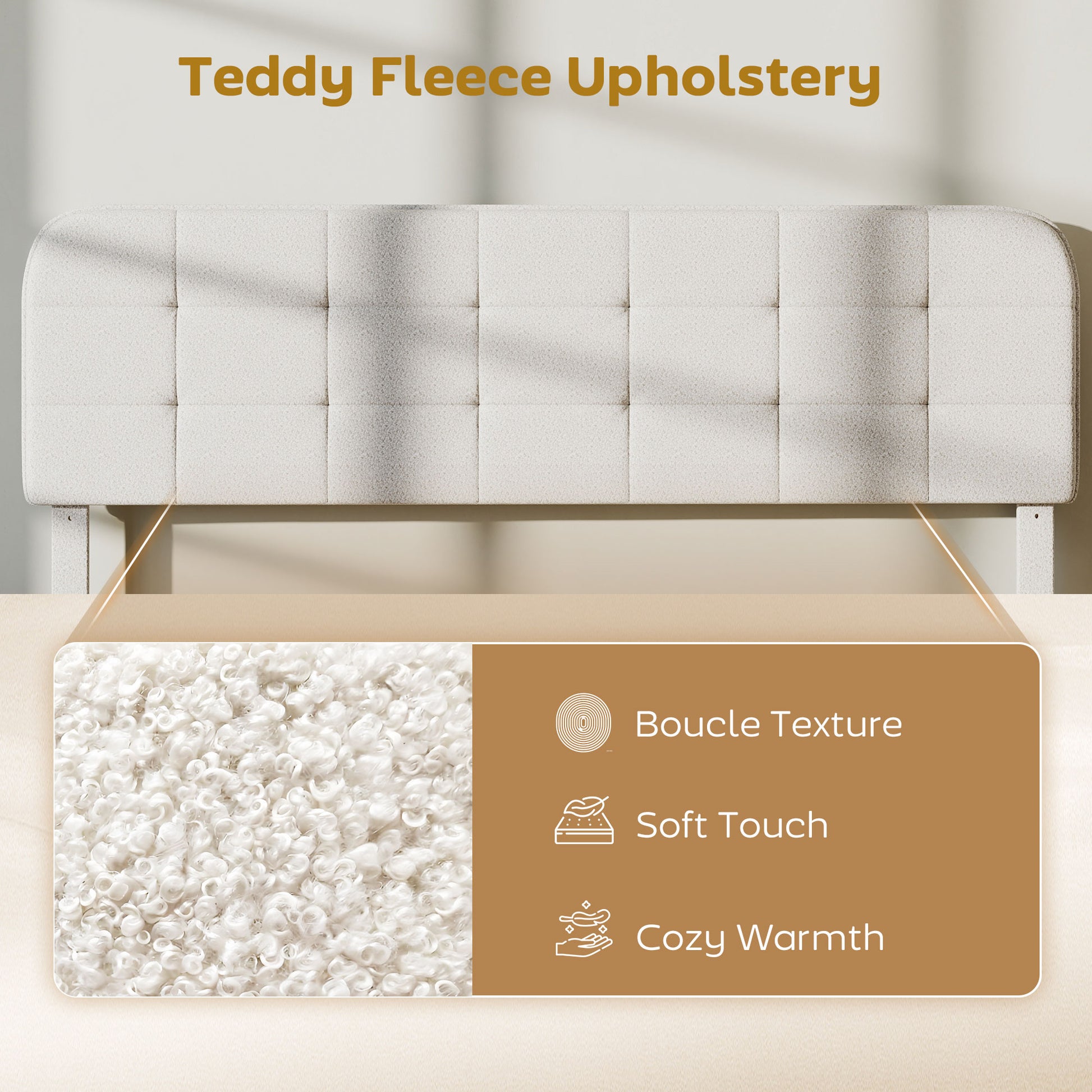 King Size Bed Frame - White, Noise Free Adjustable Headboard, Upholstered Platform-DECOROLALA