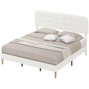King Size Bed Frame - White, Noise Free Adjustable Headboard, Upholstered Platform-DECOROLALA