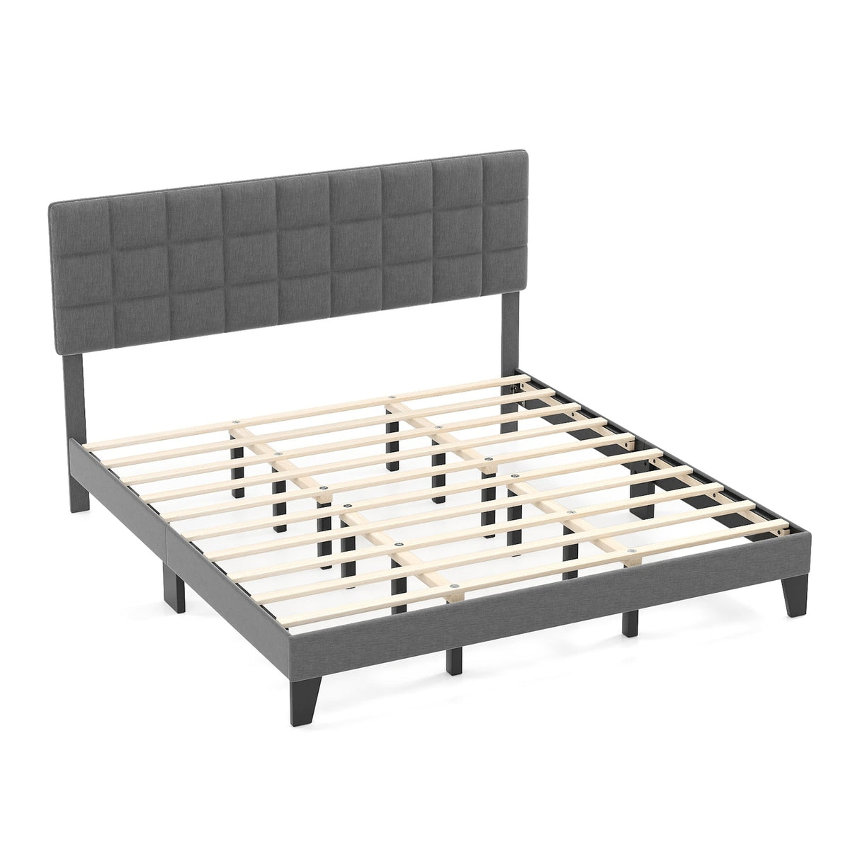 King Size Modern Linen Bed Frame with Adjustable Headboard-Gray-Simple Bed Frame-DECOROLALA