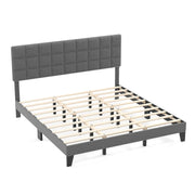 King Size Modern Linen Bed Frame with Adjustable Headboard-Gray-Simple Bed Frame-DECOROLALA