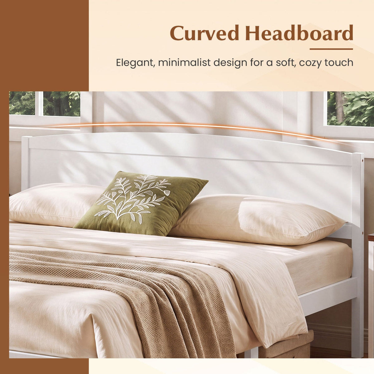 King Size Wooden Platform Bed Frame with Curved Headboard-Beds & Bed Frames-DECOROLALA