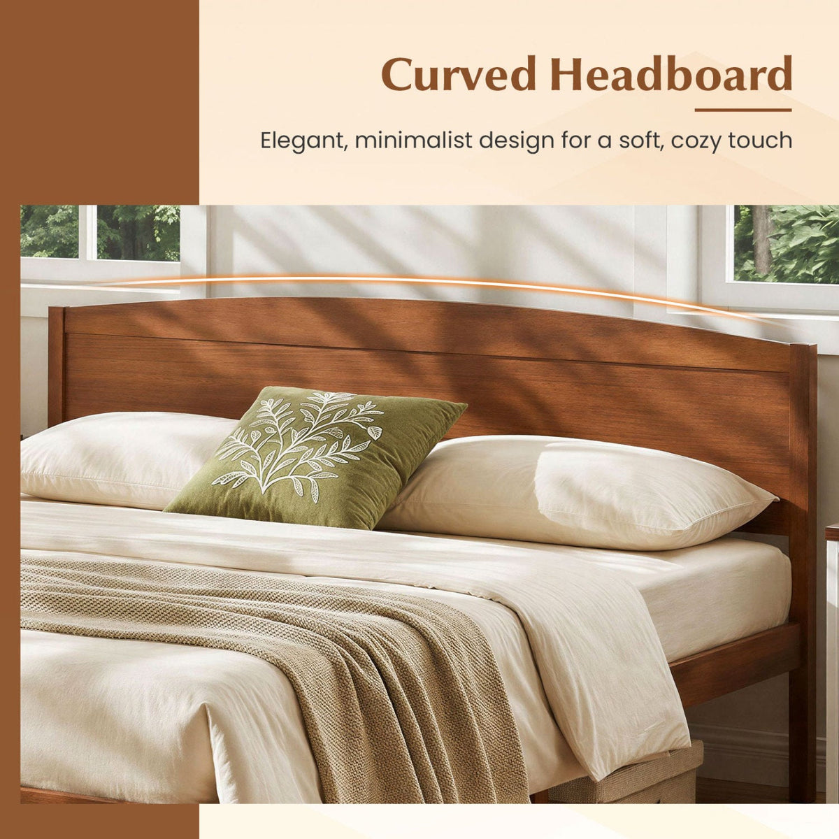 King Size Wooden Platform Bed Frame with Curved Headboard-Beds & Bed Frames-DECOROLALA