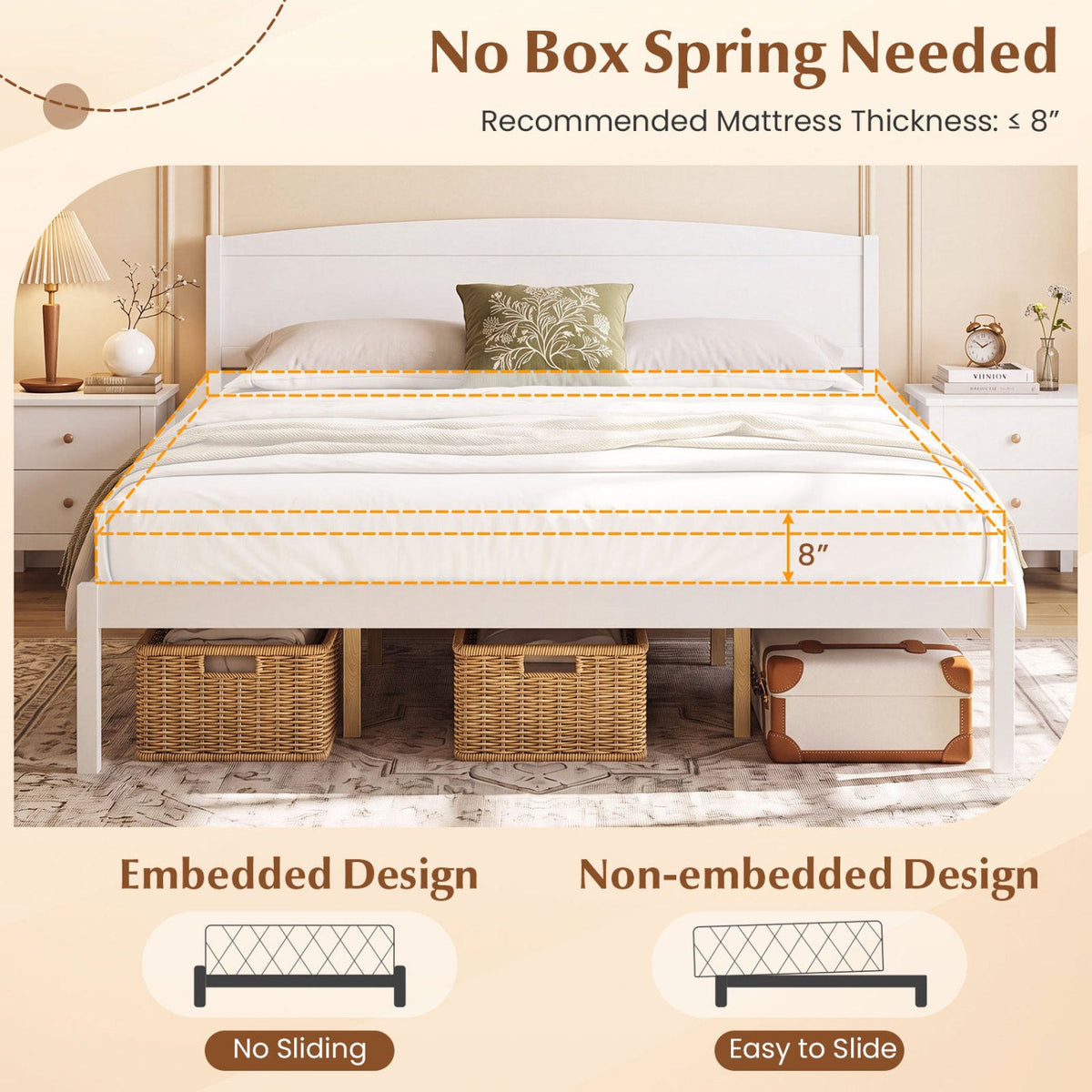 King Size Wooden Platform Bed Frame with Curved Headboard-Beds & Bed Frames-DECOROLALA