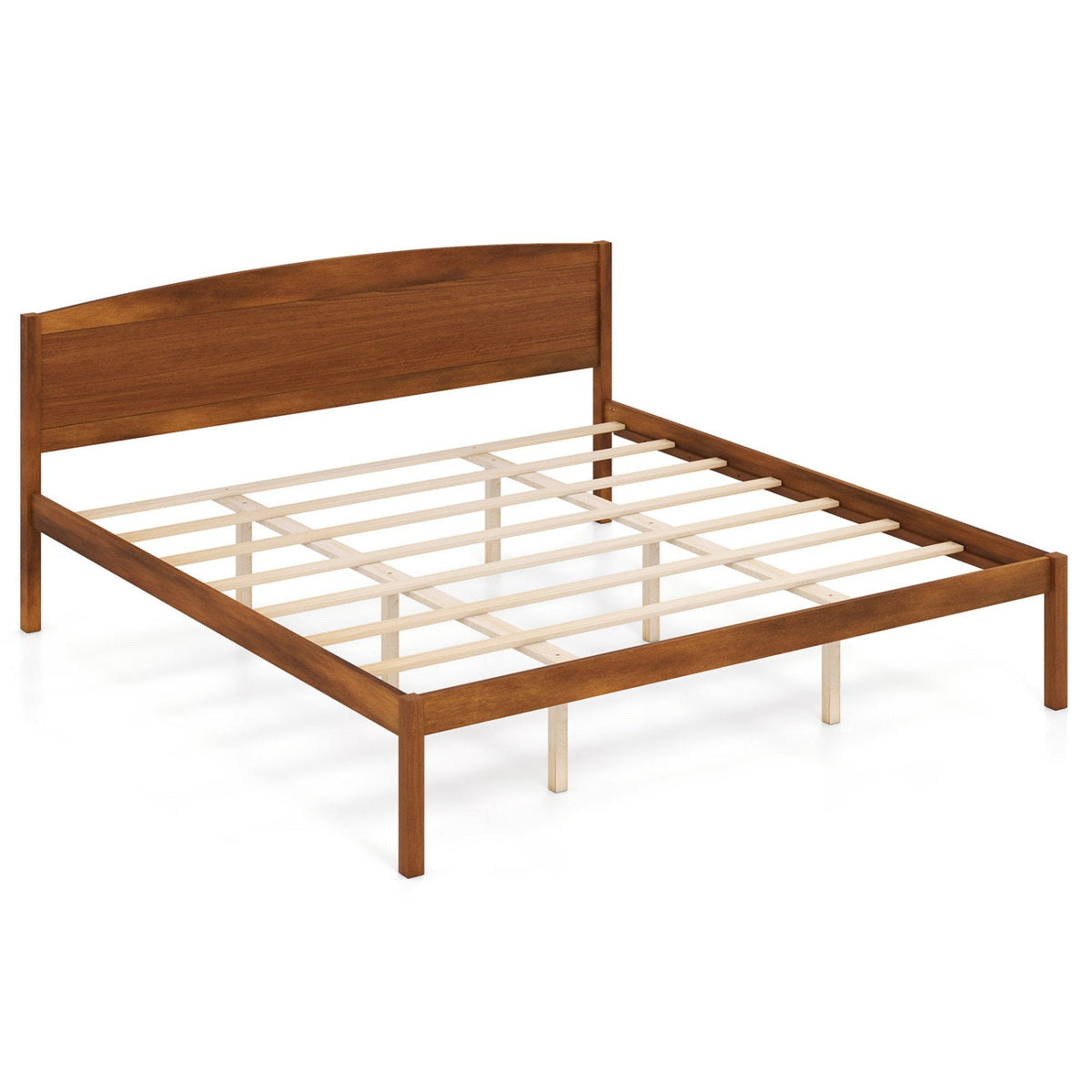 King Size Wooden Platform Bed Frame with Curved Headboard-Beds & Bed Frames-DECOROLALA