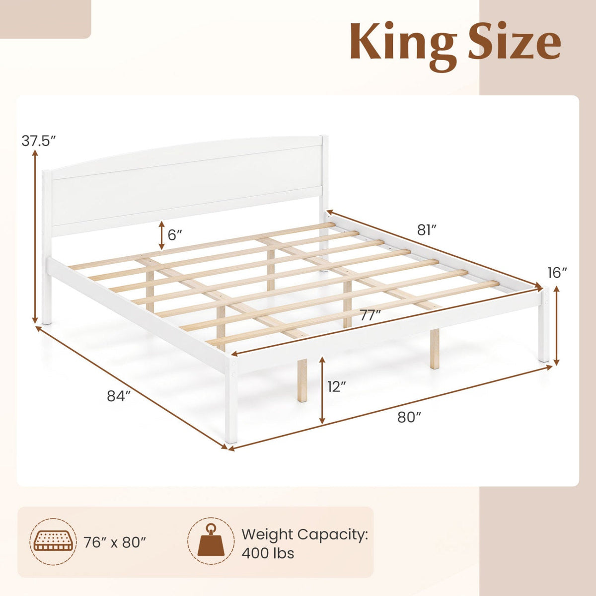 King Size Wooden Platform Bed Frame with Curved Headboard-Beds & Bed Frames-DECOROLALA
