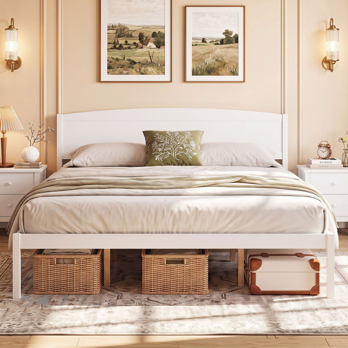 King Size Wooden Platform Bed Frame with Curved Headboard-Beds & Bed Frames-DECOROLALA