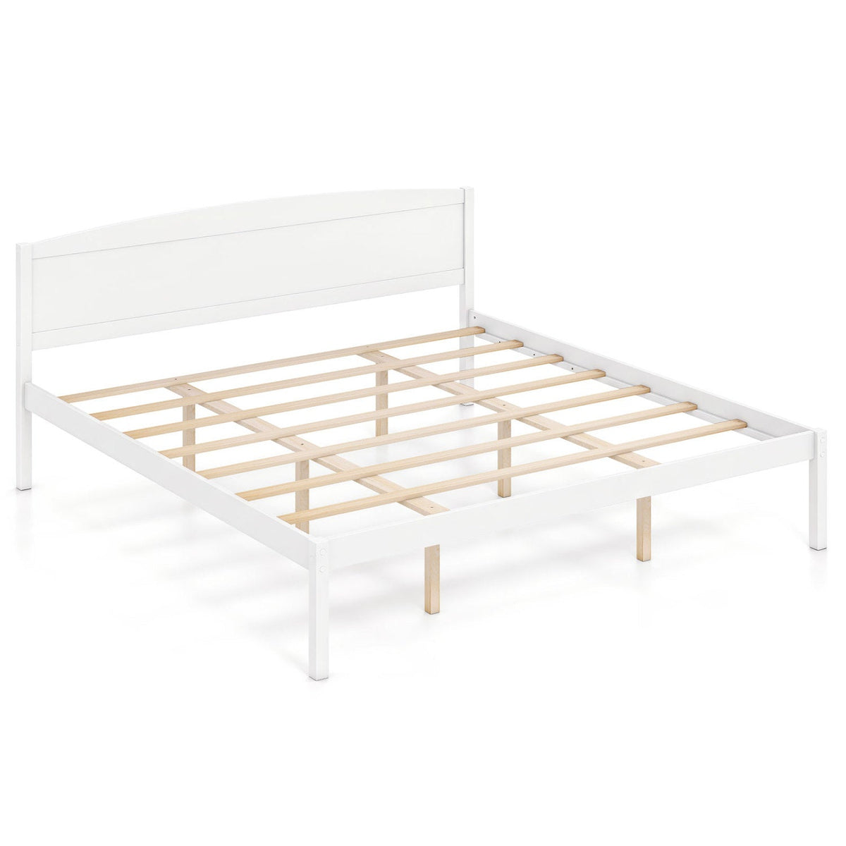 King Size Wooden Platform Bed Frame with Curved Headboard-Beds & Bed Frames-DECOROLALA