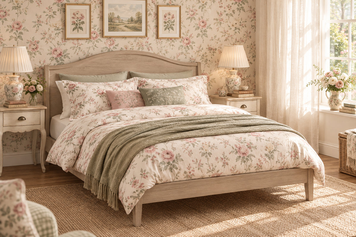 King Size Wooden Platform Bed Frame with Curved Headboard-Beds & Bed Frames-DECOROLALA