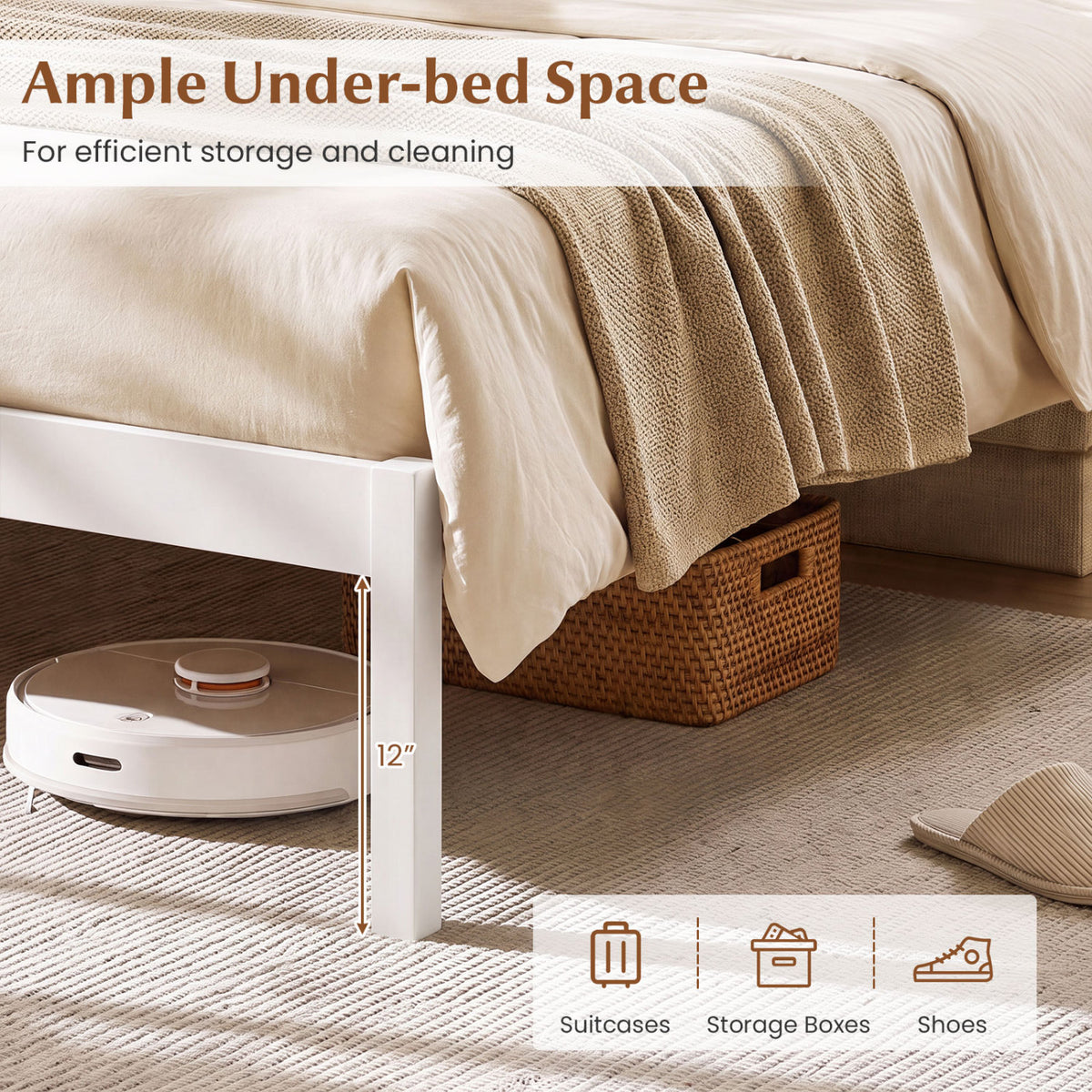 King Size Wooden Platform Bed Frame with Curved Headboard-White-Beds & Bed Frames-DECOROLALA