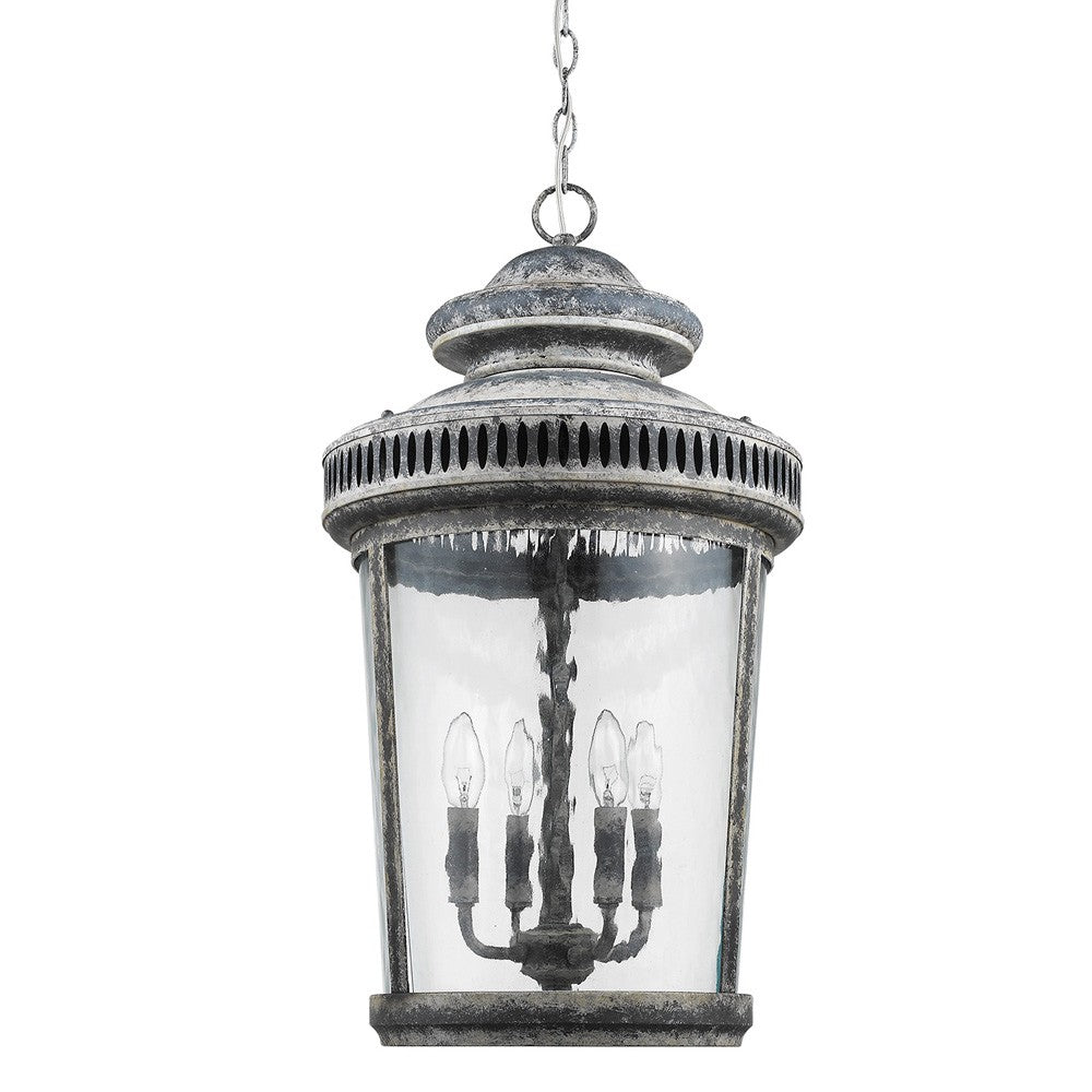 Kingston 4-Light Antique Lead Foyer Pendant With Curved Water Glass Panes-Pendants-Hanging Lights-DECOROLALA