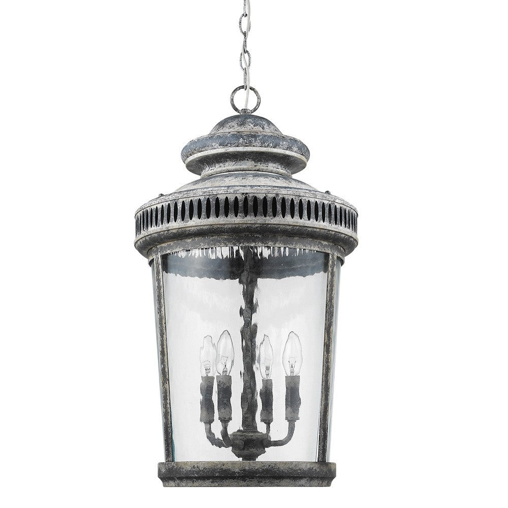 Kingston 4-Light Antique Lead Foyer Pendant With Curved Water Glass Panes-Pendants-Hanging Lights-DECOROLALA