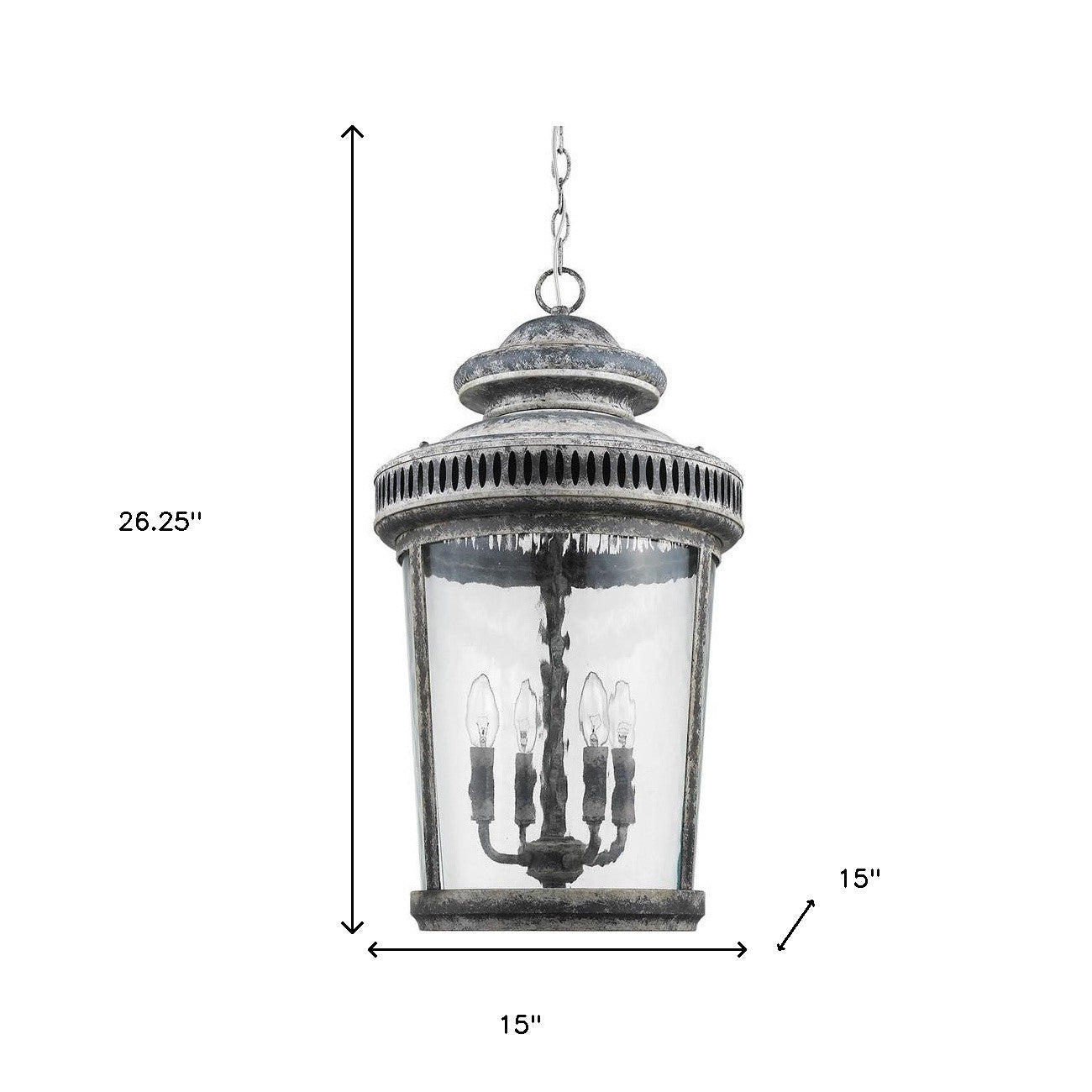 Kingston 4-Light Antique Lead Foyer Pendant With Curved Water Glass Panes-Pendants-Hanging Lights-DECOROLALA